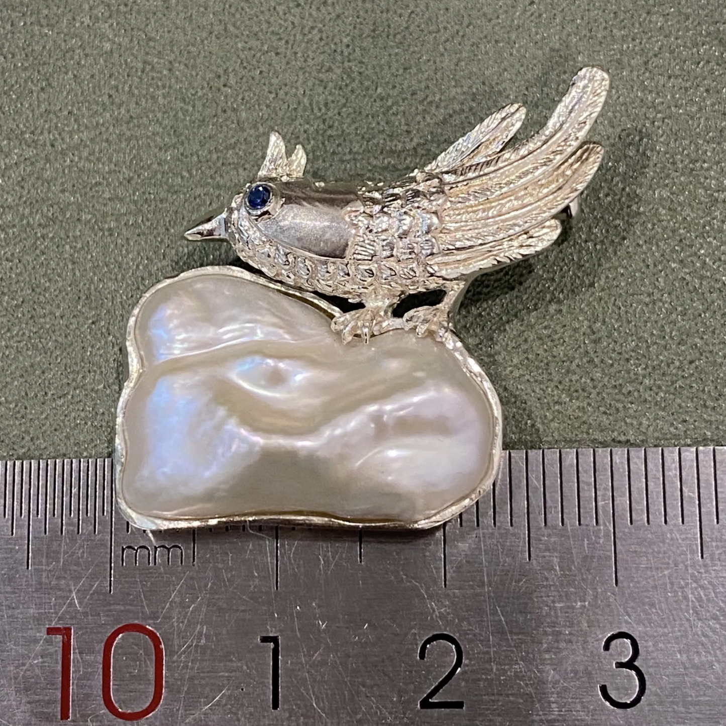 925 Silver Bird Brooch Pendant | Baroque Pearl & Sapphire Jewelry | Handmade Gift for Women