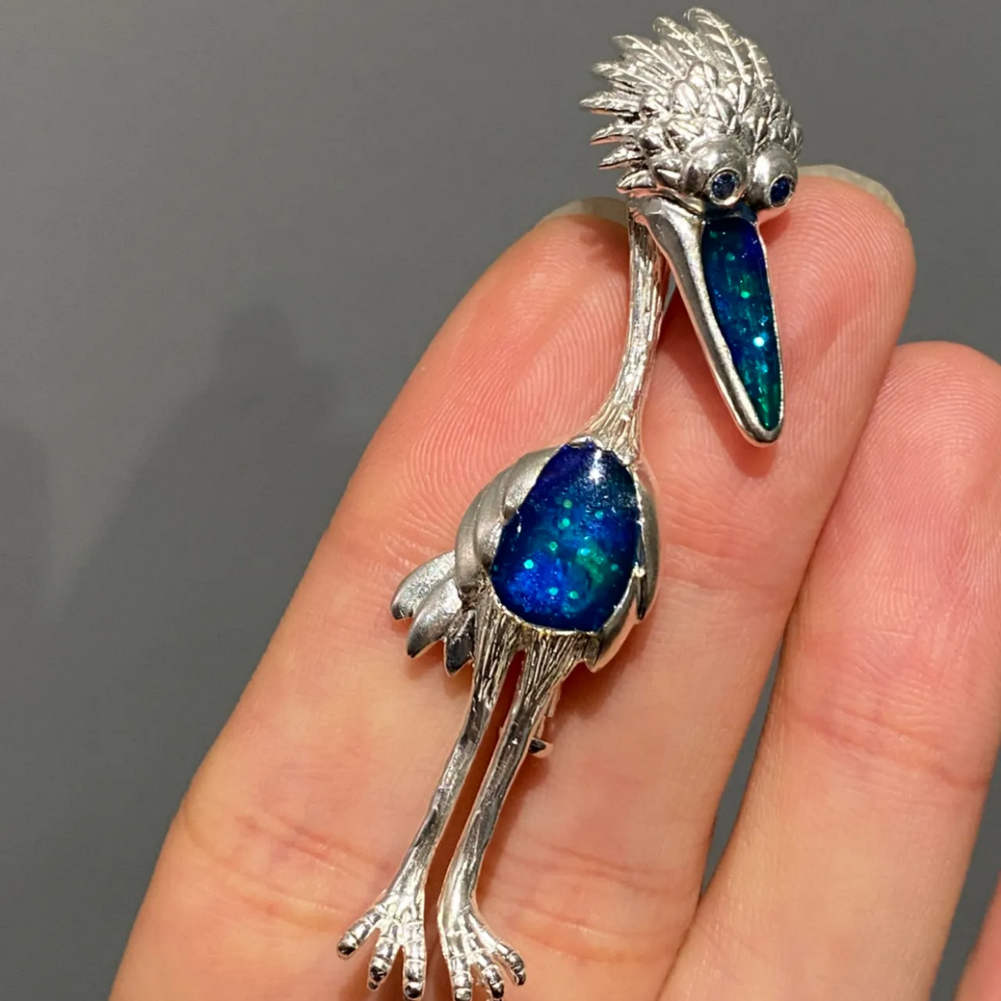 925 Silver Pelican Brooch Pendant | Sapphire Eyes & Enamel Body | Family Guardian Jewelry | Gift for Mom or Wife Anniversary