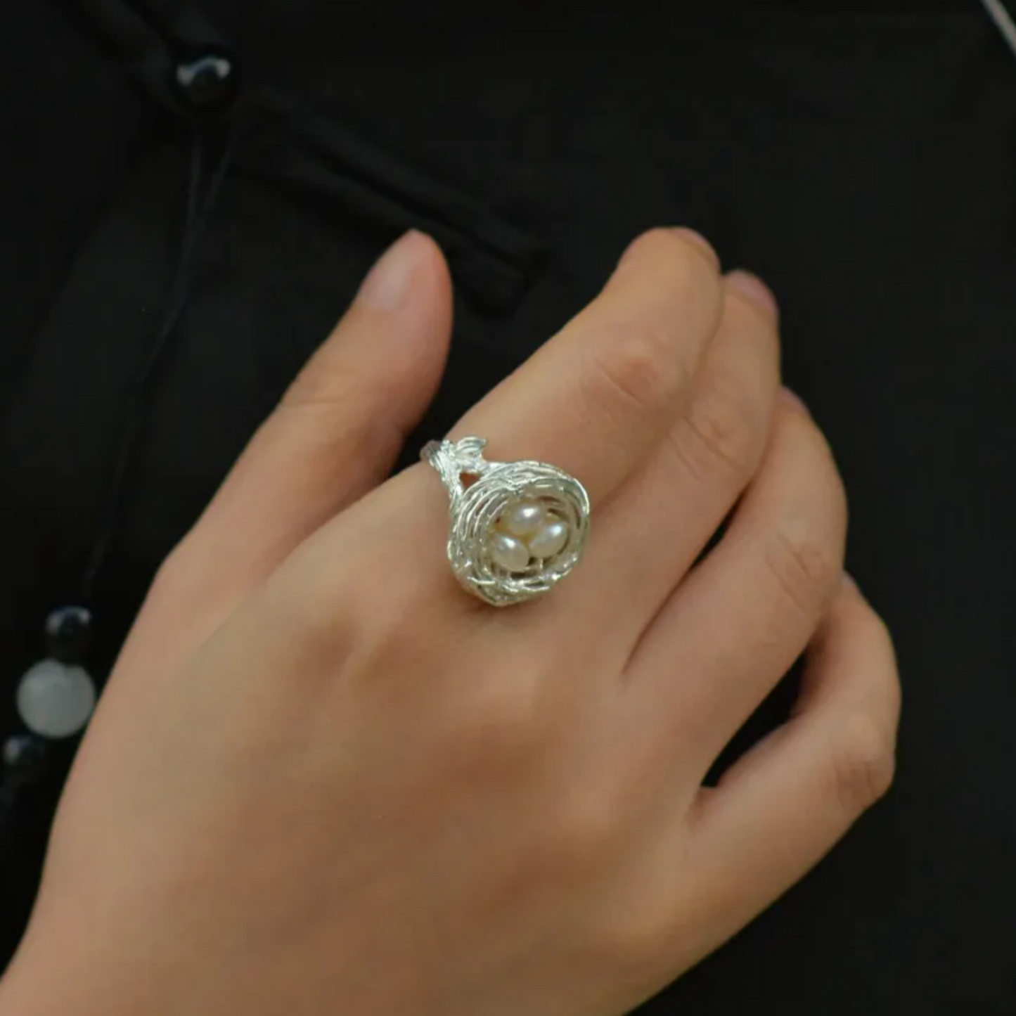 925 Silver Bird Nest Ring | Pearl Nature Jewelry | Handmade Branch Design | Symbol of Home & Love | Gift for Mother or Partner