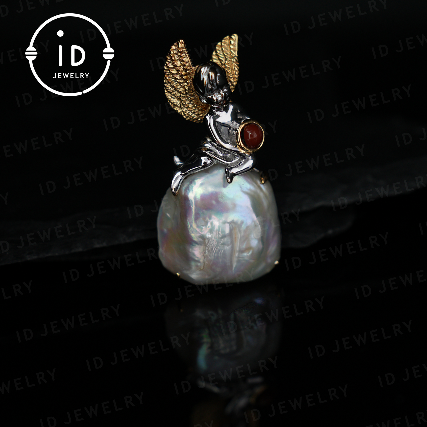 Handgefertigter Engelsanhänger | Barockperlenschmuck mit Karneol | Amulettgeschenk | Fantasy-Kunstschmuck