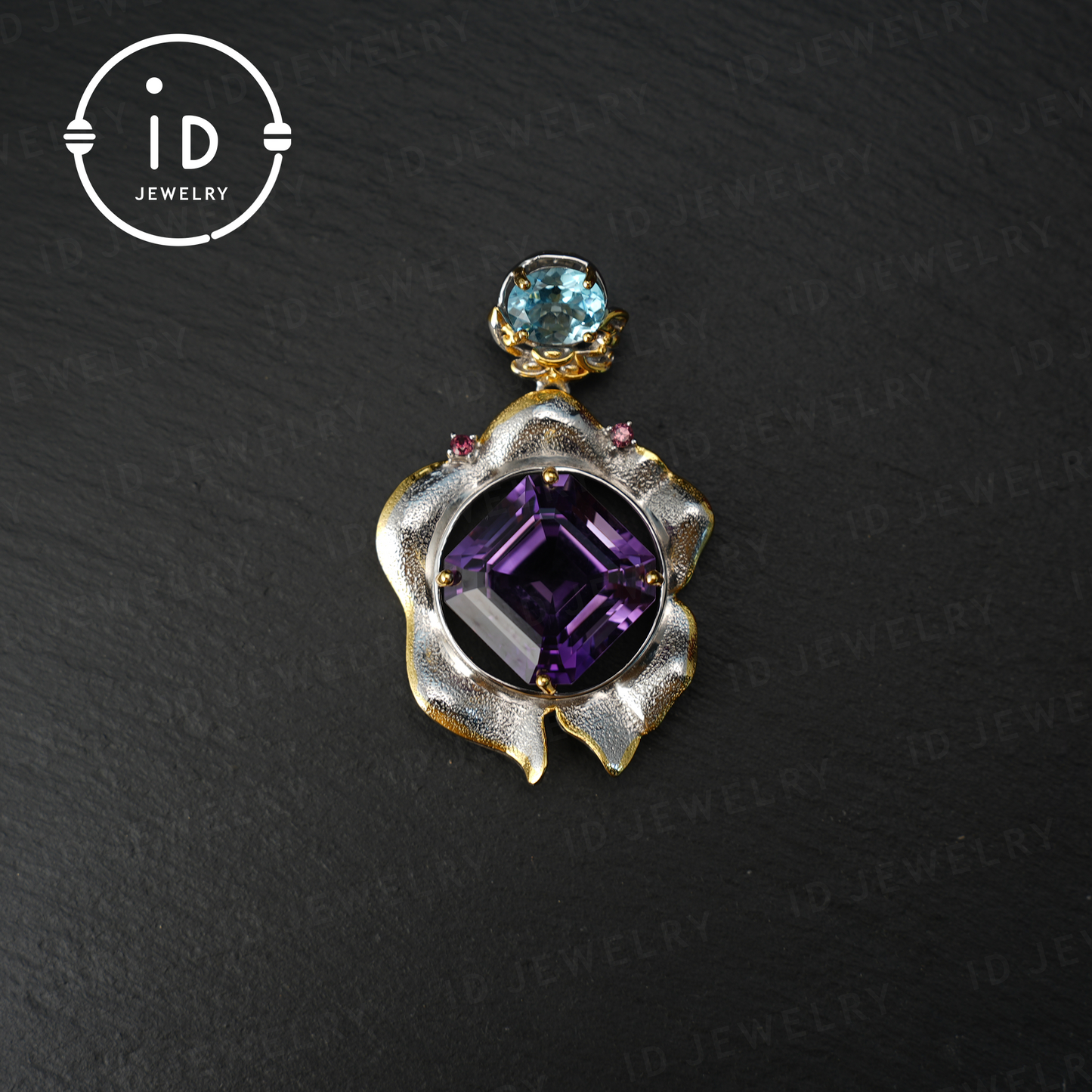 Handgefertigter Amethyst-Blumenanhänger, Vintage-Stil, großer Edelsteinanhänger, einzigartiges Design