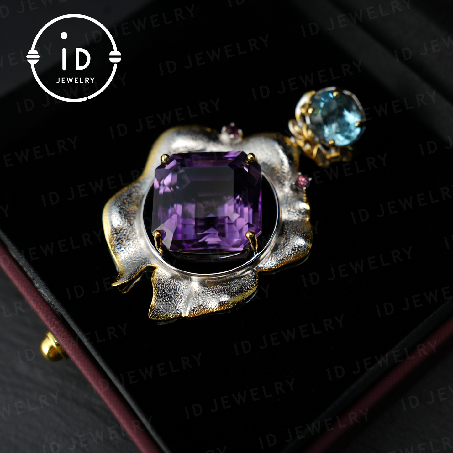 Handgefertigter Amethyst-Blumenanhänger, Vintage-Stil, großer Edelsteinanhänger, einzigartiges Design
