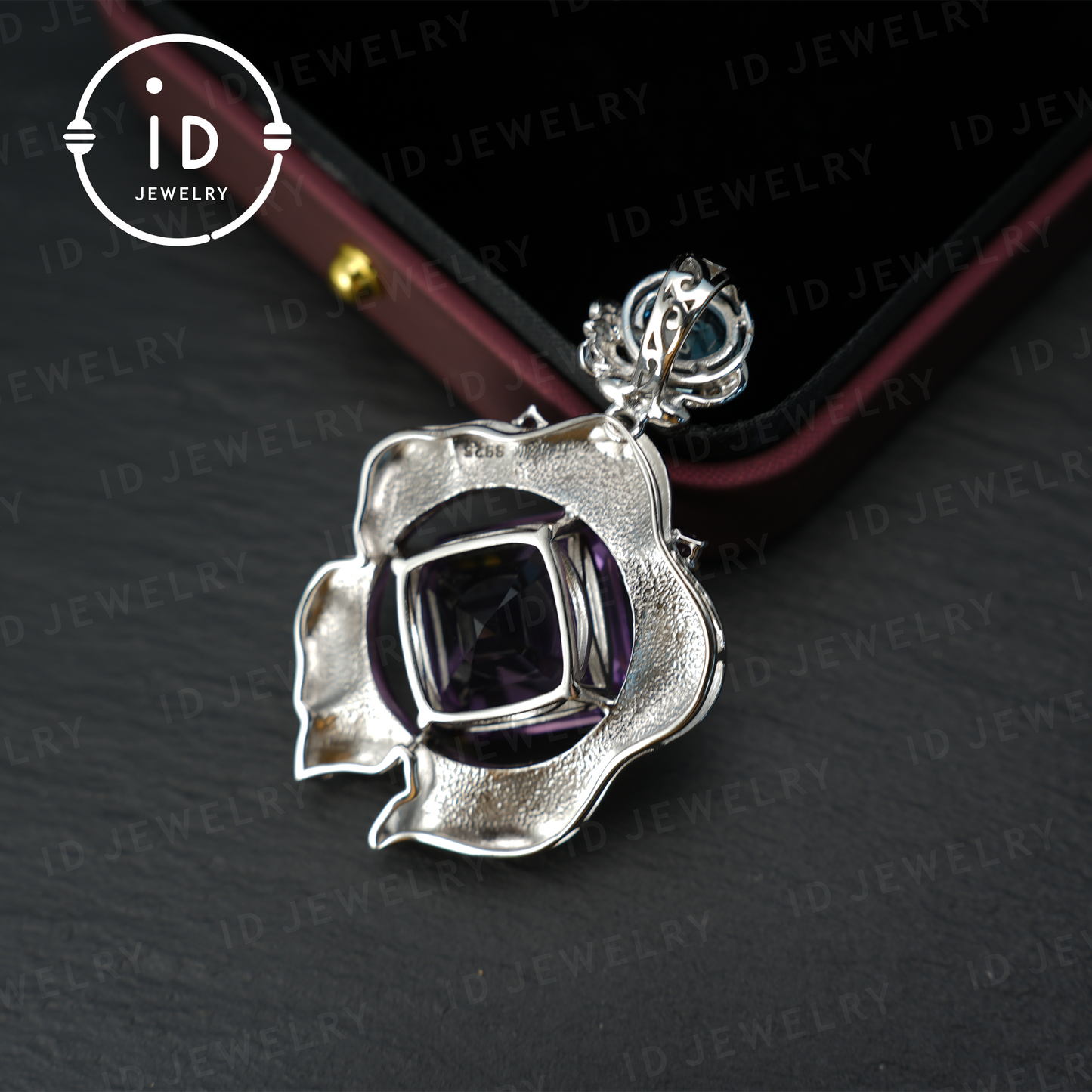 Handgefertigter Amethyst-Blumenanhänger, Vintage-Stil, großer Edelsteinanhänger, einzigartiges Design