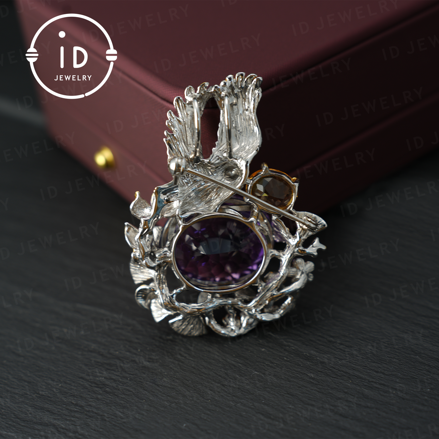Handgefertigter Amethyst-Anhänger und Brosche | Vintage-Vogel-Design | Von der Natur inspirierter Schmuck | K-vergoldet | Edelstein-Statement-Stück