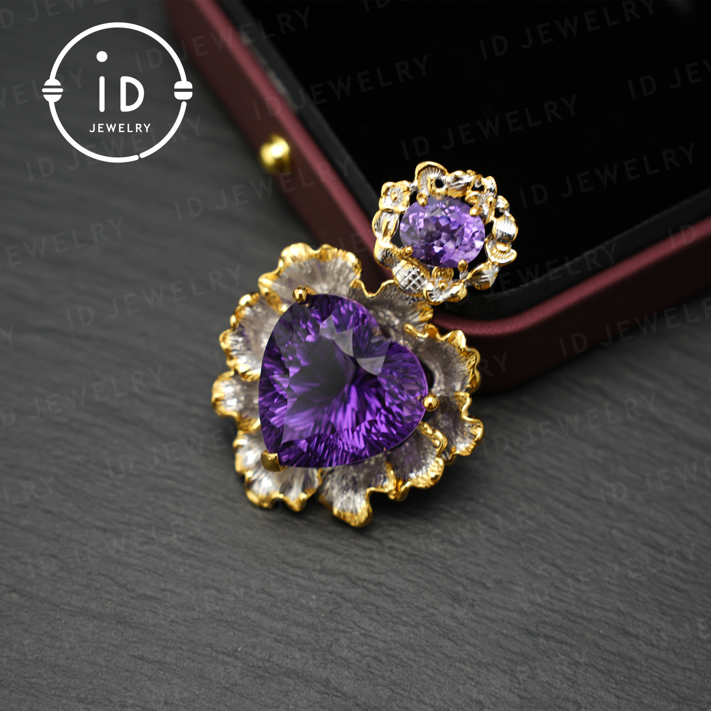 Natürlicher Amethyst Anhänger, Vintage Stil, 18K vergoldet, Statement Schmuck, Edelstein Anhänger, Luxus Anhänger, Geschenk für Frauen