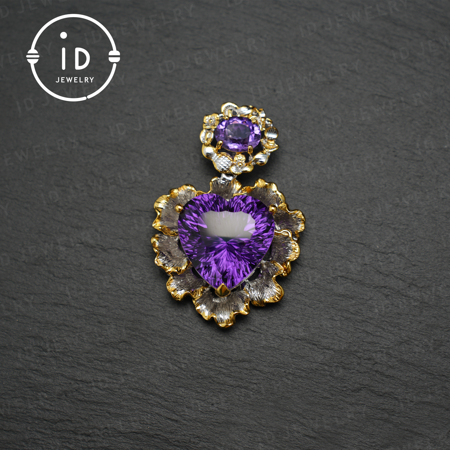 Natürlicher Amethyst Anhänger, Vintage Stil, 18K vergoldet, Statement Schmuck, Edelstein Anhänger, Luxus Anhänger, Geschenk für Frauen