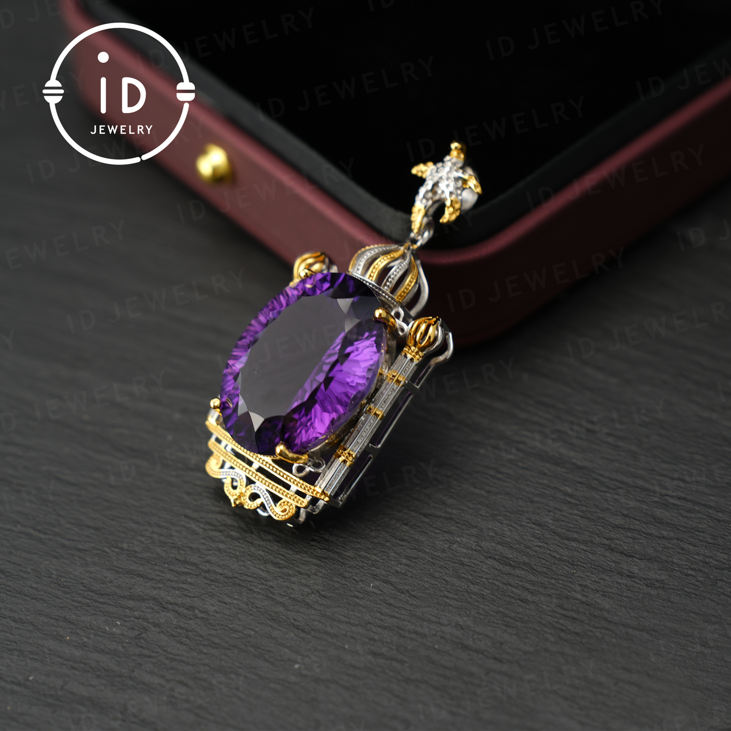 Luxuriöser Amethyst Anhänger, Barock Stil, handgefertigter Schmuck, vergoldeter Edelstein Anhänger, Geschenk für Frauen