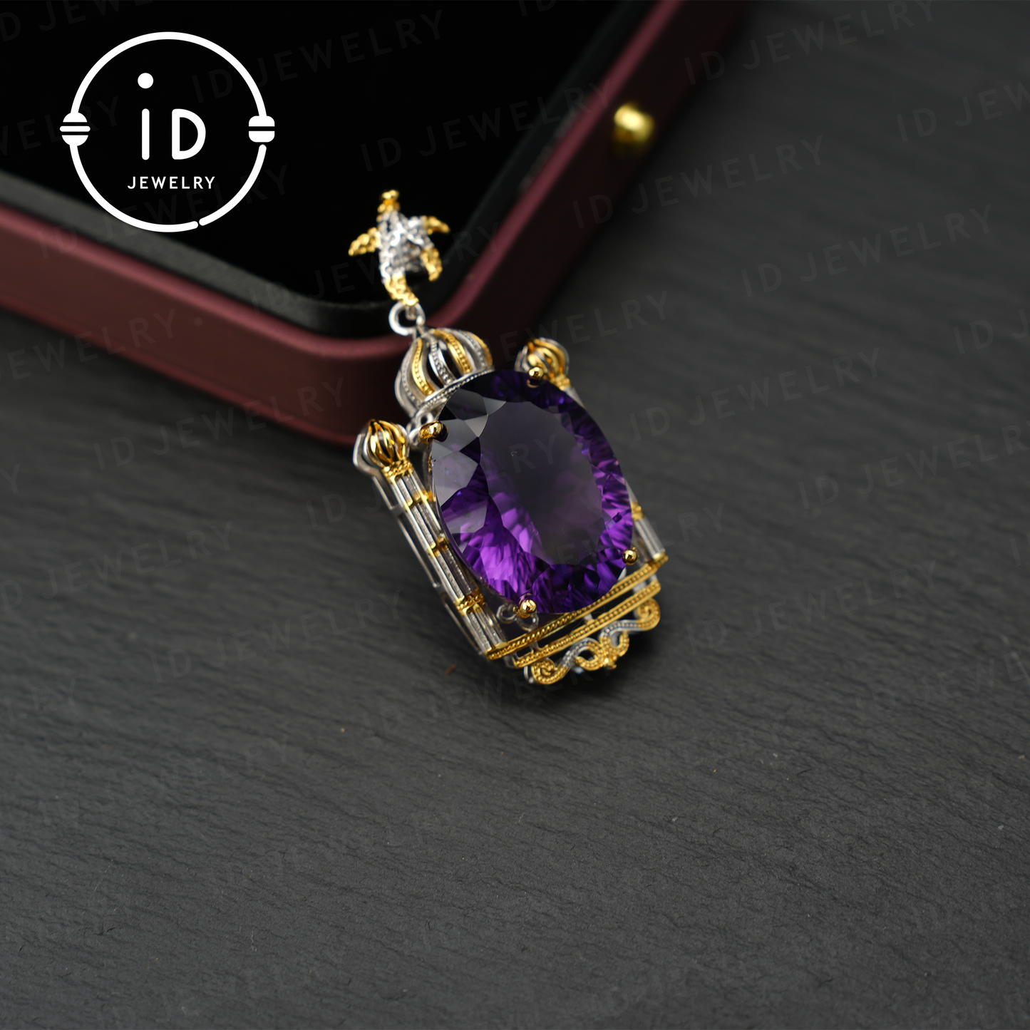 Luxuriöser Amethyst Anhänger, Barock Stil, handgefertigter Schmuck, vergoldeter Edelstein Anhänger, Geschenk für Frauen