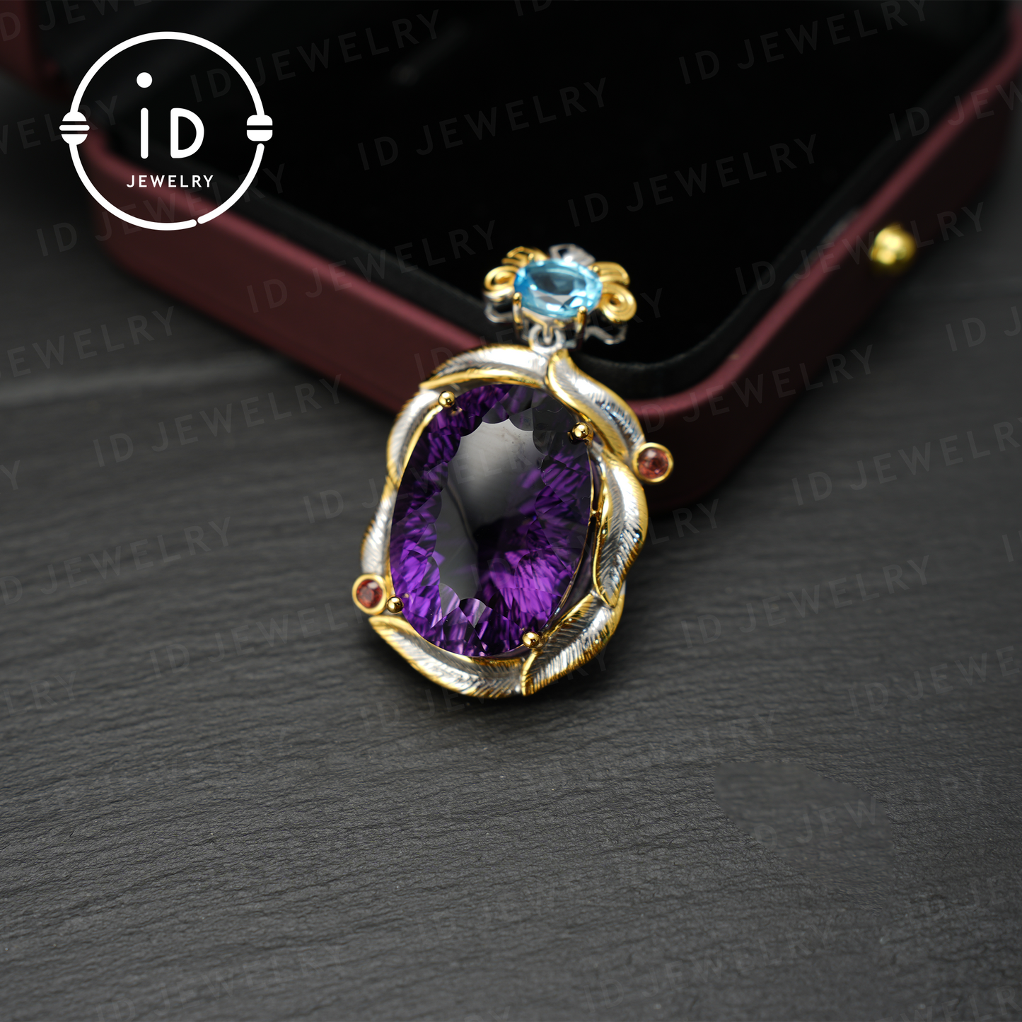 Amethyst Herz Anhänger, Luxus Edelstein Schmuck, Vintage Stil Amethyst Anhänger, K vergoldet, Statement Halskette, Geschenk für Frauen