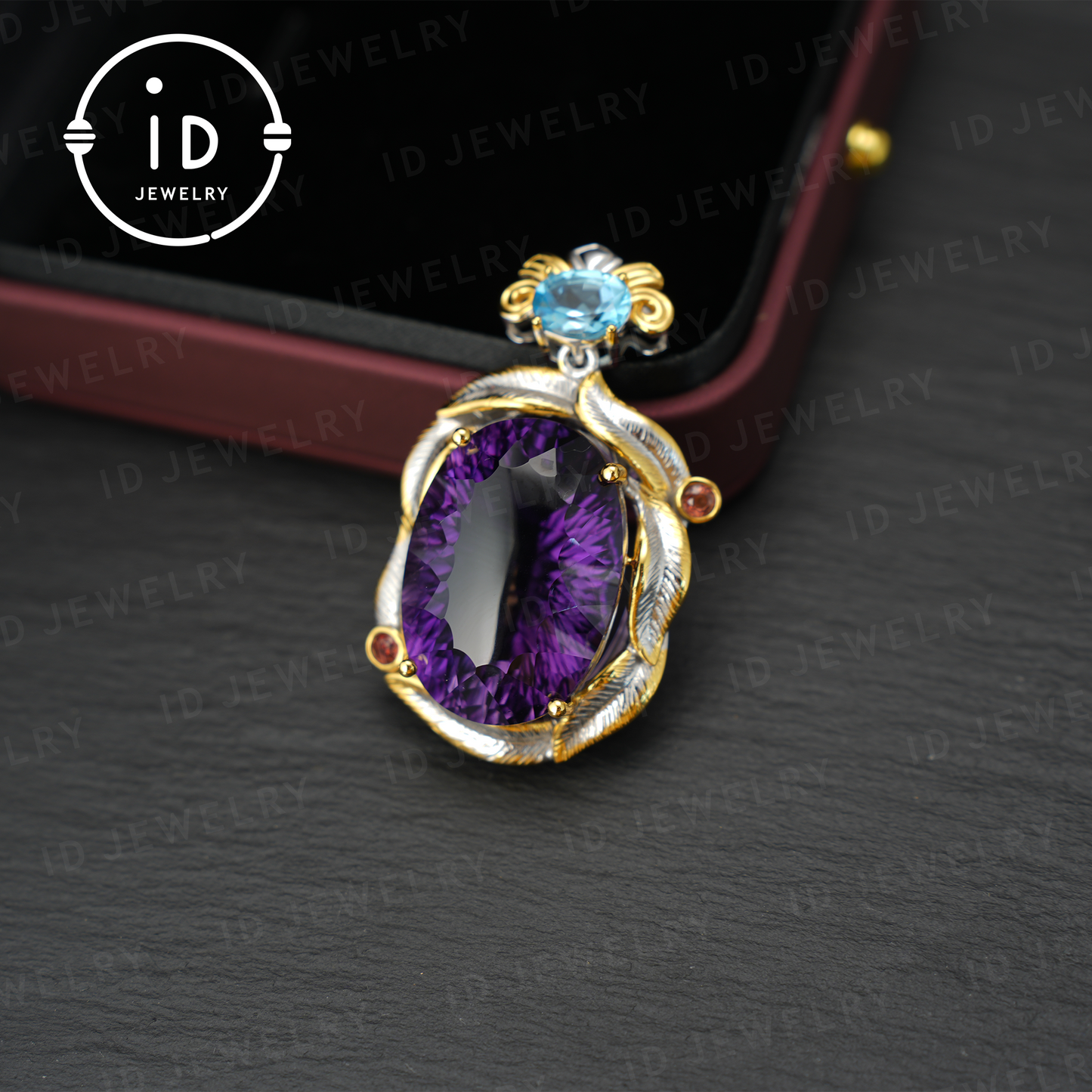 Amethyst Herz Anhänger, Luxus Edelstein Schmuck, Vintage Stil Amethyst Anhänger, K vergoldet, Statement Halskette, Geschenk für Frauen