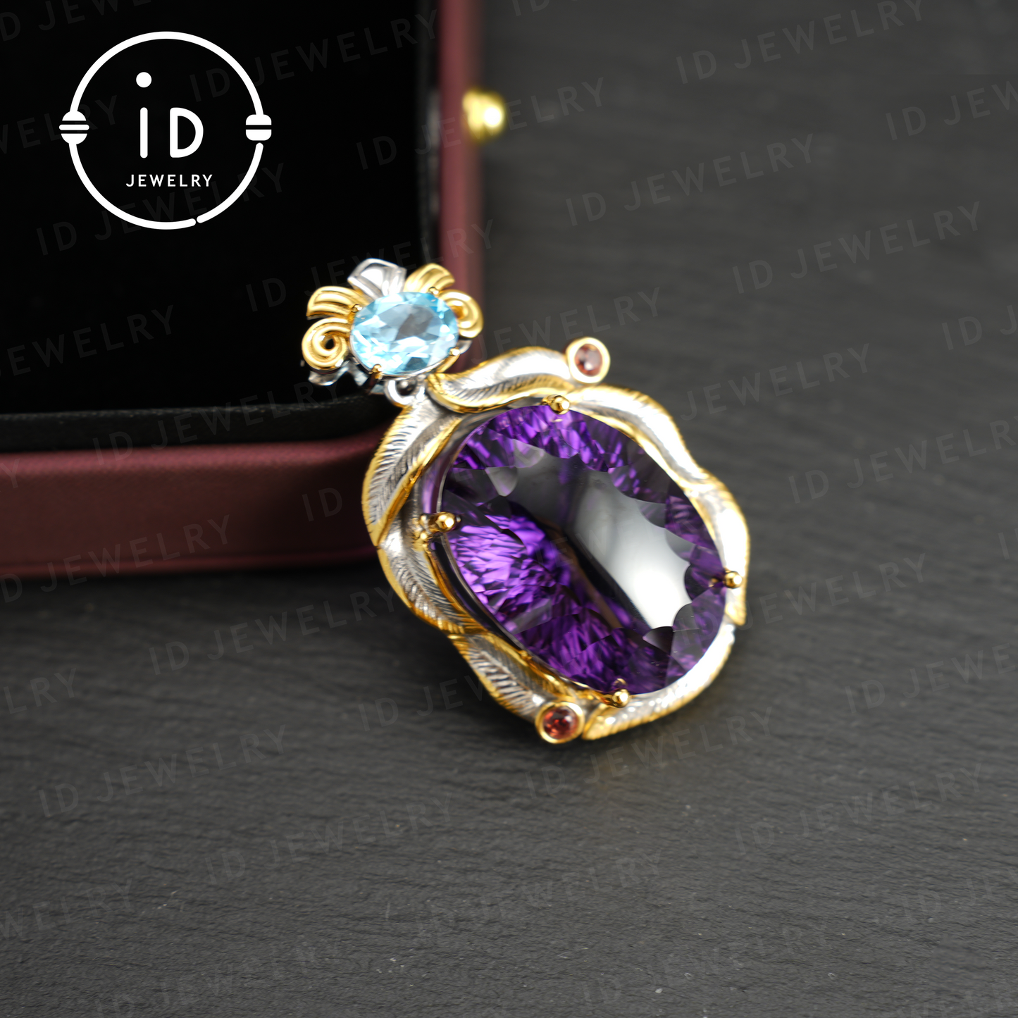Amethyst Herz Anhänger, Luxus Edelstein Schmuck, Vintage Stil Amethyst Anhänger, K vergoldet, Statement Halskette, Geschenk für Frauen
