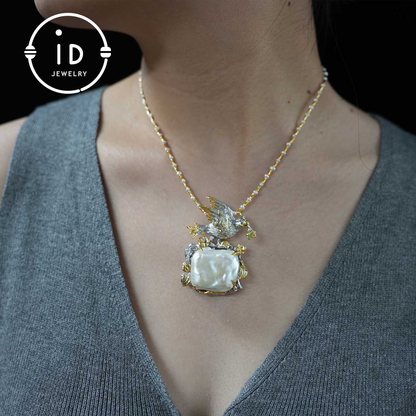 Barocker Perlenvogel-Anhänger | Handgefertigter Fantasy-Naturschmuck | Künstlerischer Statement-Anhänger | Geschenk für Frauen