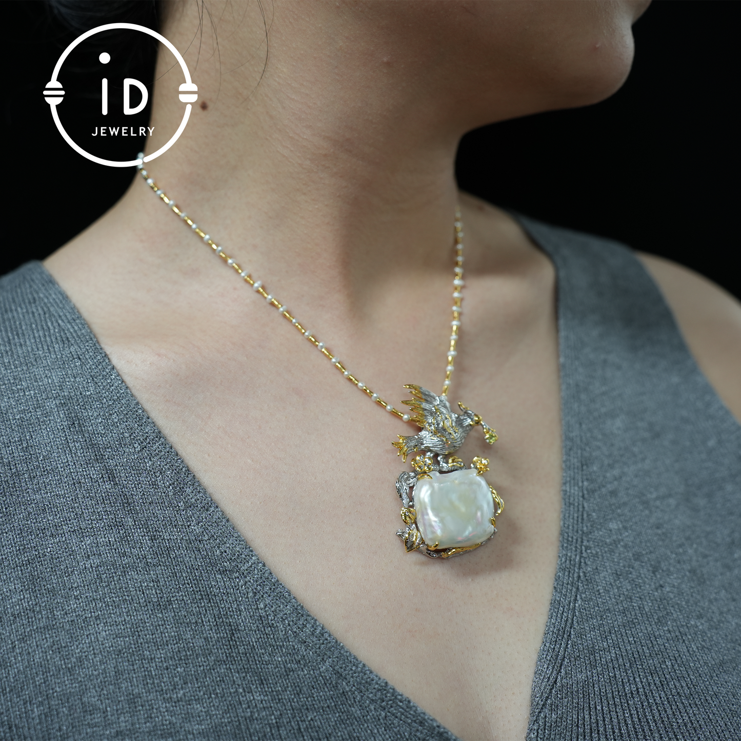 Barocker Perlenvogel-Anhänger | Handgefertigter Fantasy-Naturschmuck | Künstlerischer Statement-Anhänger | Geschenk für Frauen