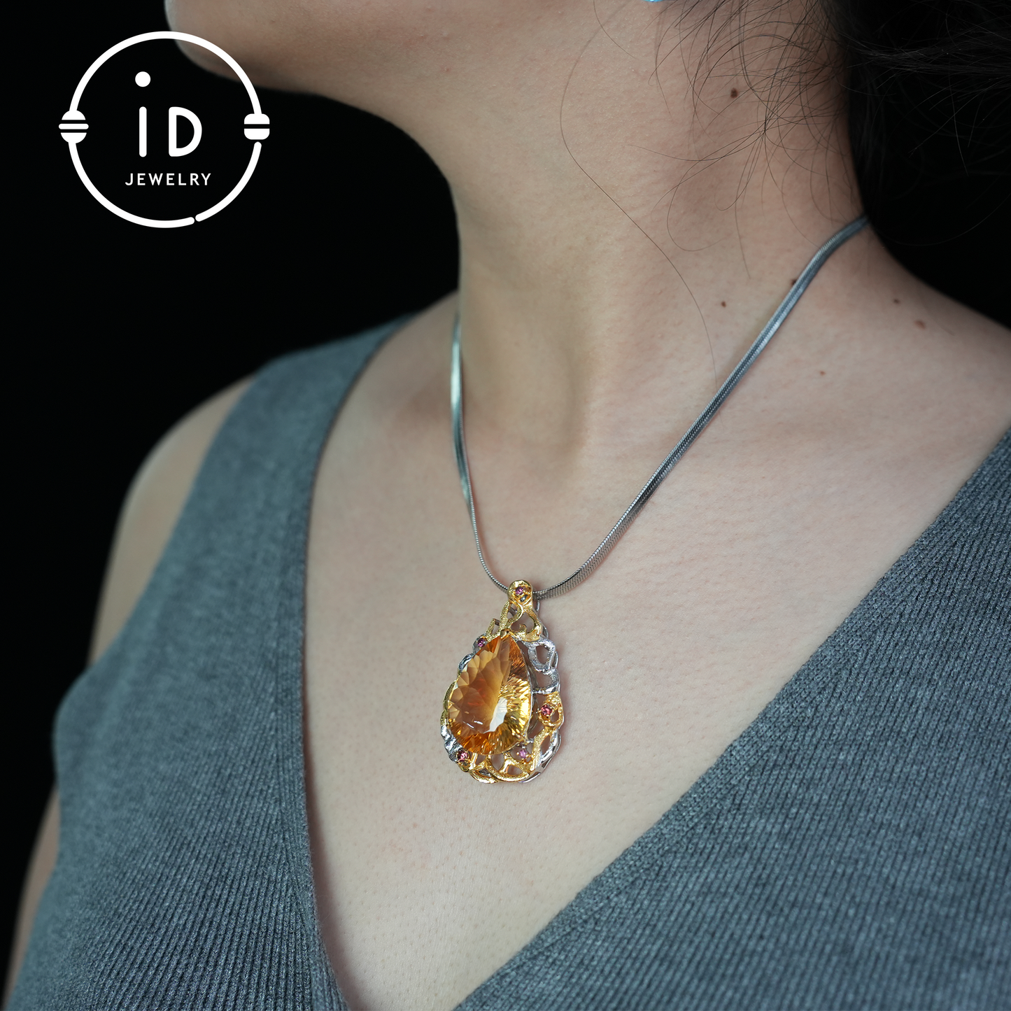 Eleganter gelber Citrin-Anhänger, königliches Kronen-Design, handgefertigter Schmuck, luxuriöses Statement-Stück, perfektes Geschenk für besondere Anlässe
