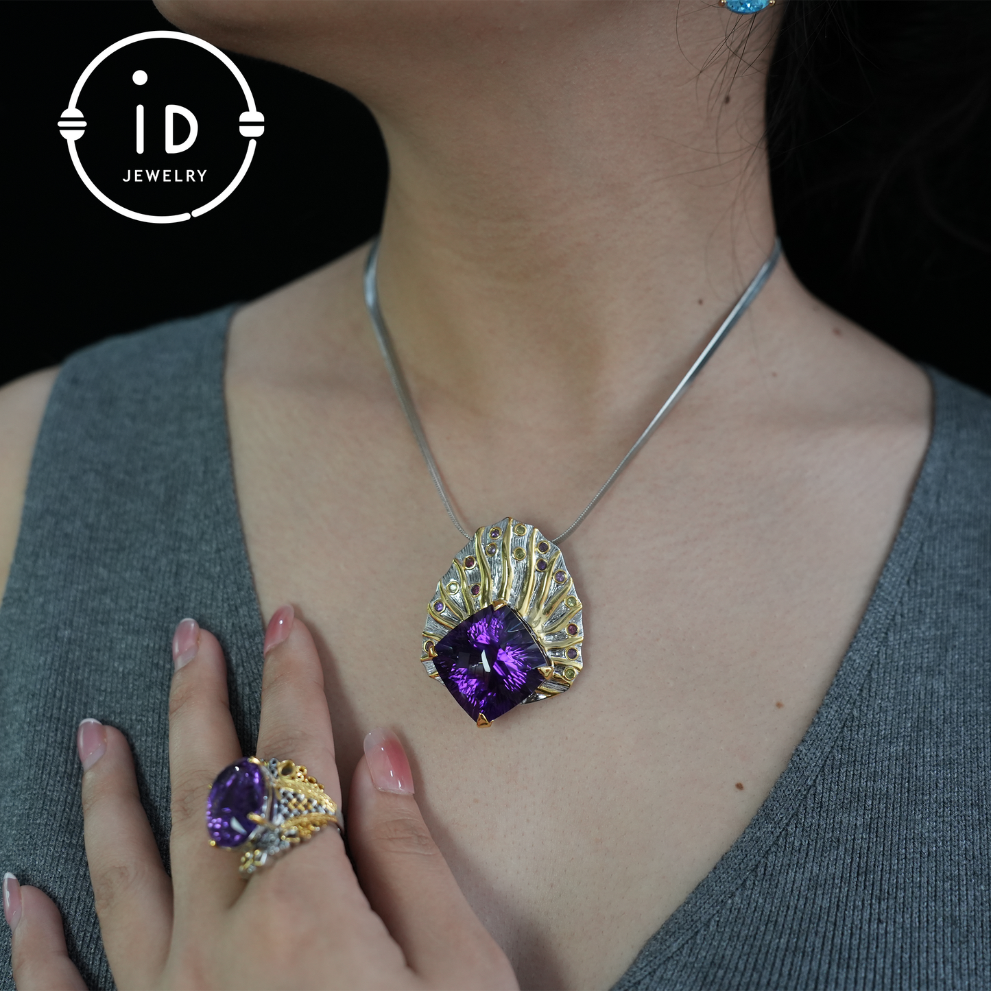 Natürlicher Amethyst-Broschenanhänger mit doppeltem Verwendungszweck | Vintage-Stil | Luxuriöser Amethystschmuck | Geschenk für Frauen