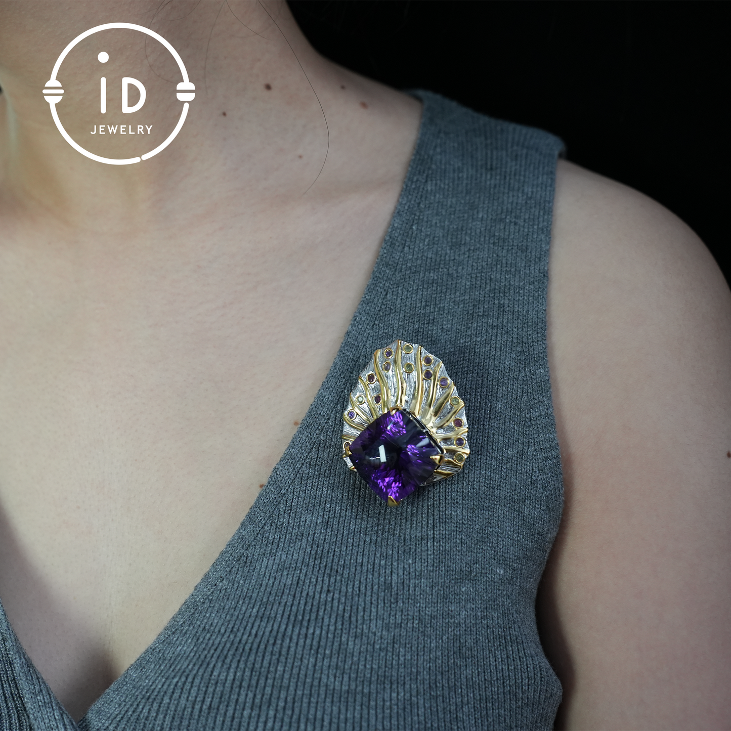 Natürlicher Amethyst-Broschenanhänger mit doppeltem Verwendungszweck | Vintage-Stil | Luxuriöser Amethystschmuck | Geschenk für Frauen