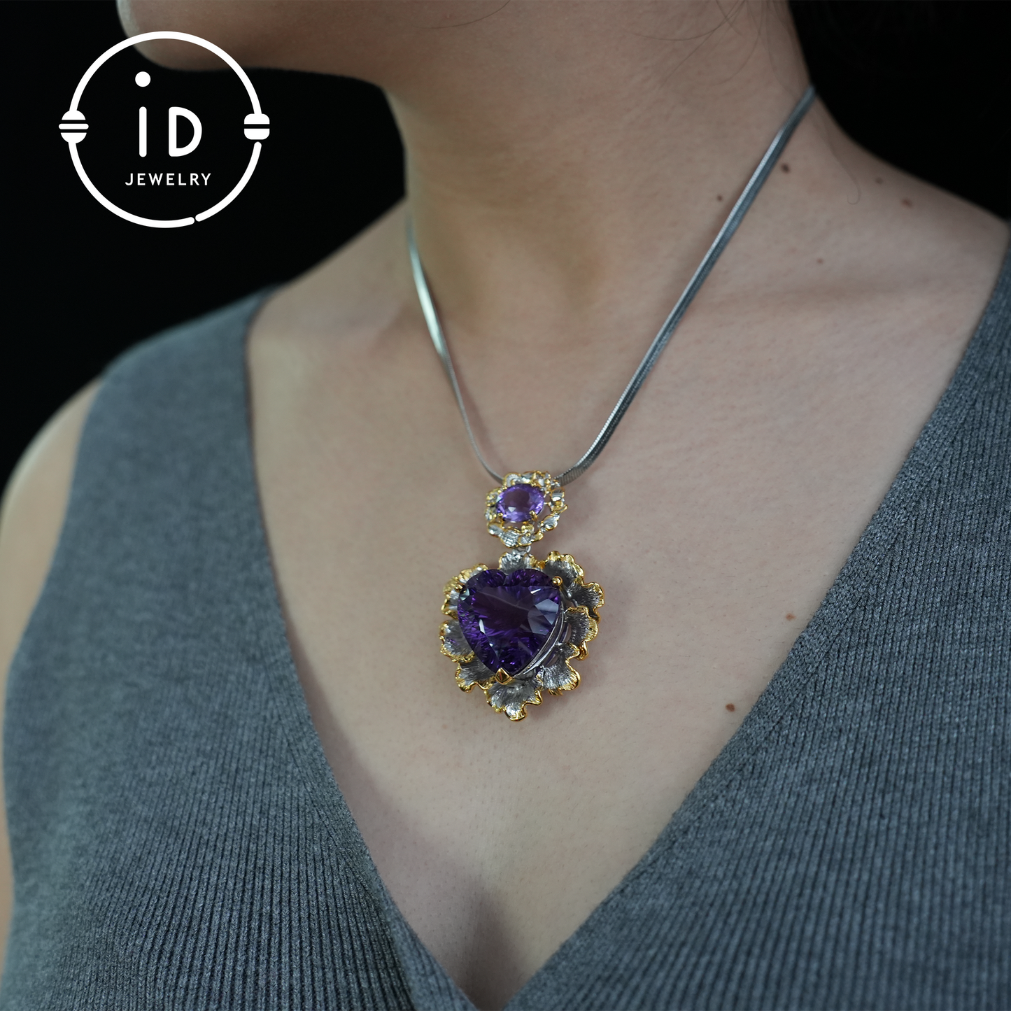 Natürlicher Amethyst Anhänger, Vintage Stil, 18K vergoldet, Statement Schmuck, Edelstein Anhänger, Luxus Anhänger, Geschenk für Frauen