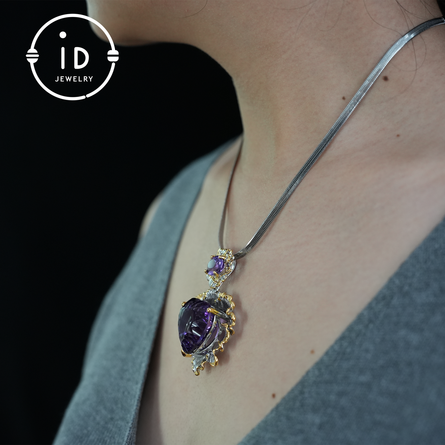 Natürlicher Amethyst Anhänger, Vintage Stil, 18K vergoldet, Statement Schmuck, Edelstein Anhänger, Luxus Anhänger, Geschenk für Frauen