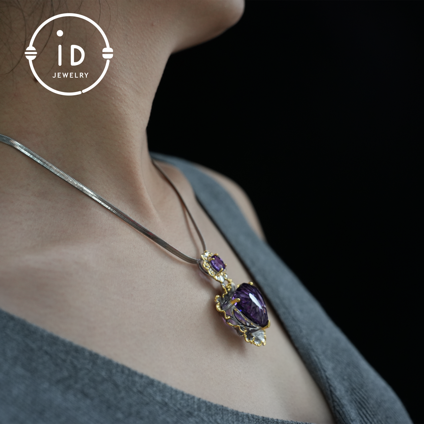Natürlicher Amethyst Anhänger, Vintage Stil, 18K vergoldet, Statement Schmuck, Edelstein Anhänger, Luxus Anhänger, Geschenk für Frauen