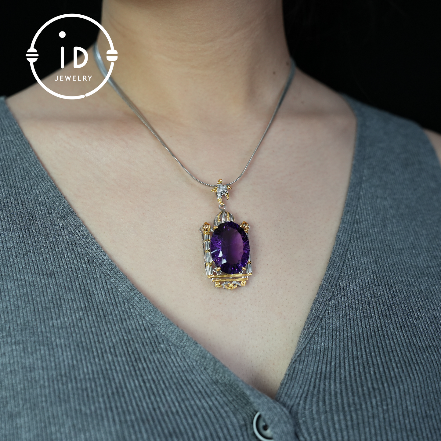 Luxuriöser Amethyst Anhänger, Barock Stil, handgefertigter Schmuck, vergoldeter Edelstein Anhänger, Geschenk für Frauen