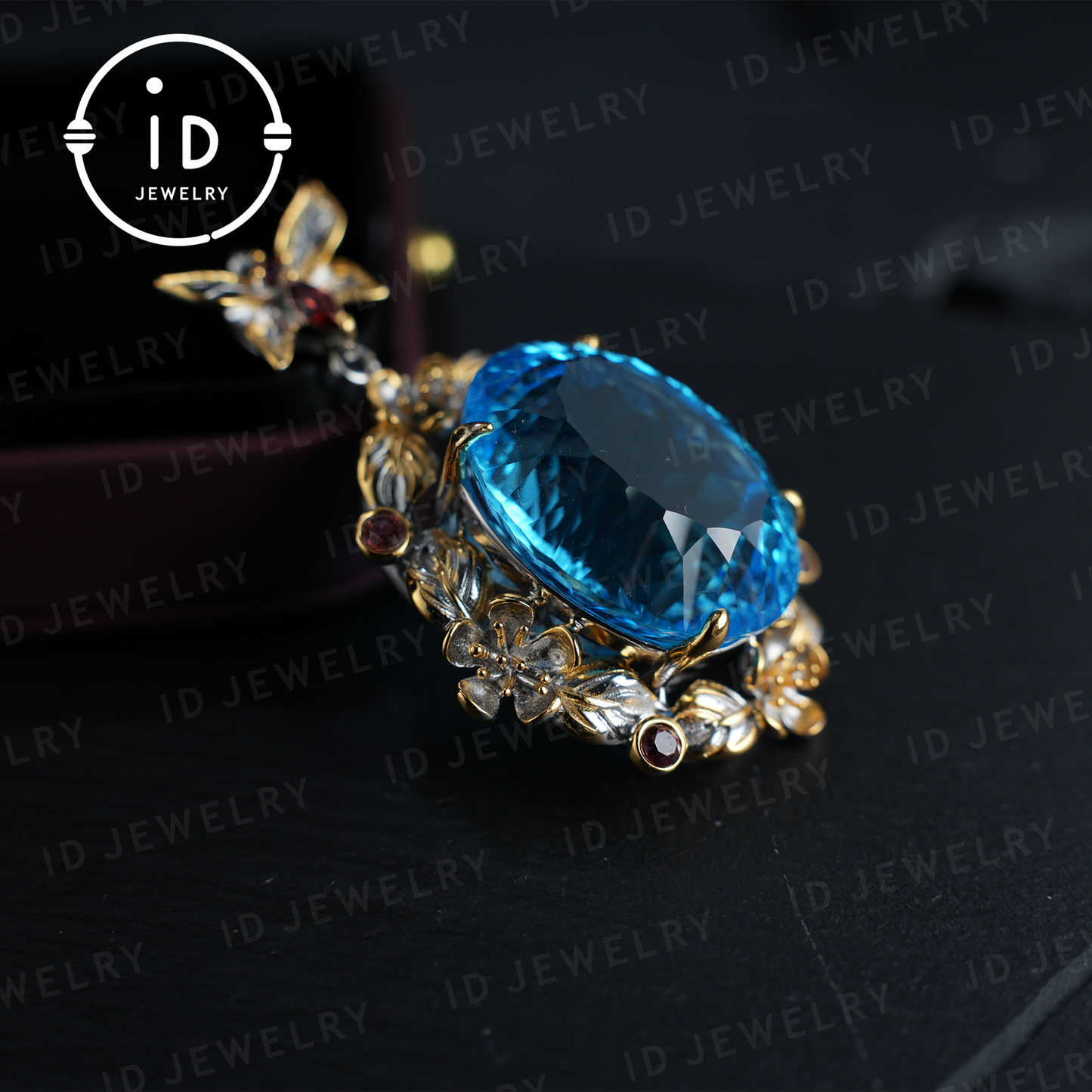 Mystischer Blautopas-Anhänger | Handgefertigter Schmuck | Barockstil | 18 Karat vergoldetes Silber | Luxuriöser Statement-Anhänger | Fantasie-Geschenk | Edelsteinschmuck