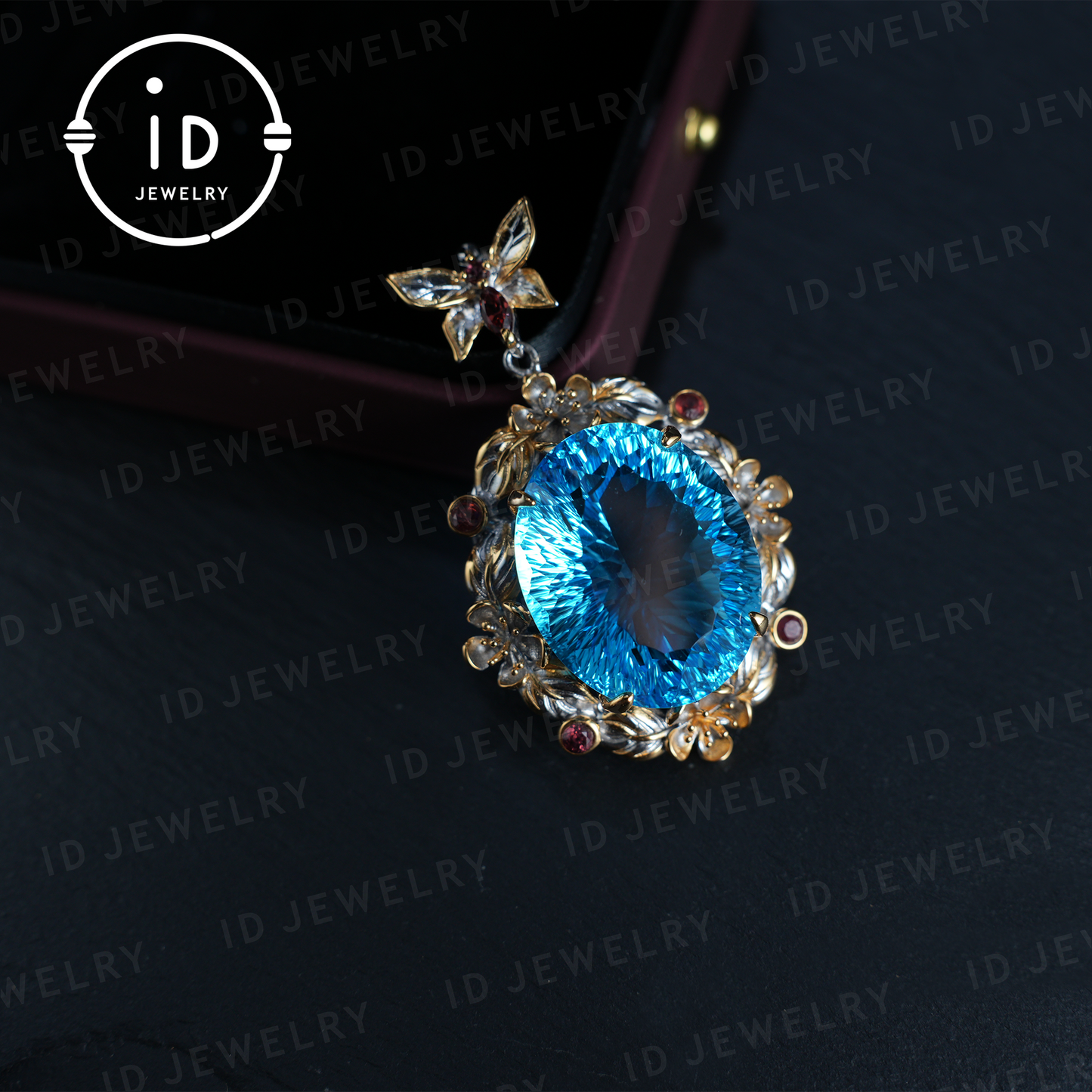 Mystischer Blautopas-Anhänger | Handgefertigter Schmuck | Barockstil | 18 Karat vergoldetes Silber | Luxuriöser Statement-Anhänger | Fantasie-Geschenk | Edelsteinschmuck