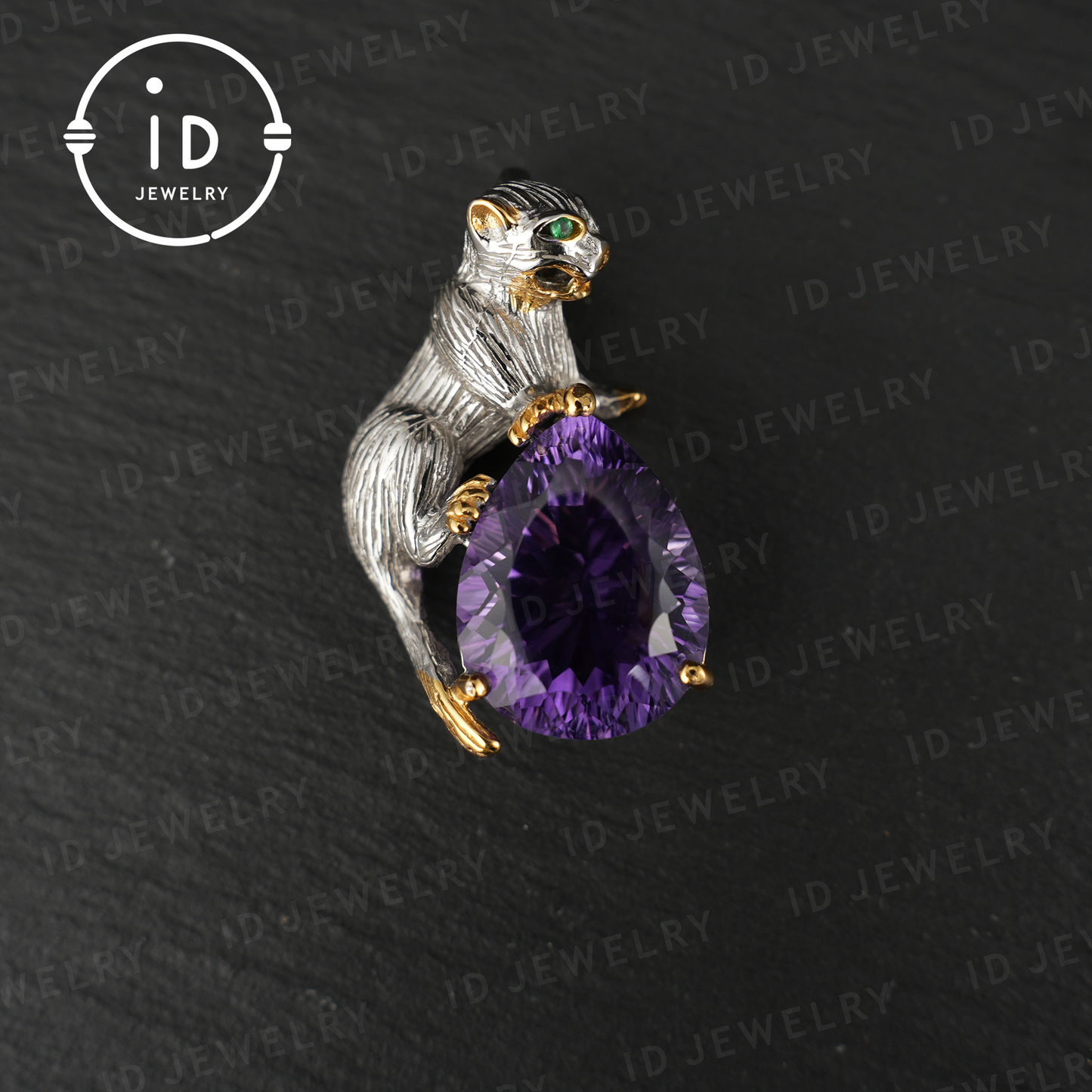 Handgefertigter Katzenanhänger | Natürlicher Amethyst | Tierschmuck | Lila Edelsteinkette | Vergoldeter Schmuck | Einzigartiges Geschenk für Katzenliebhaber