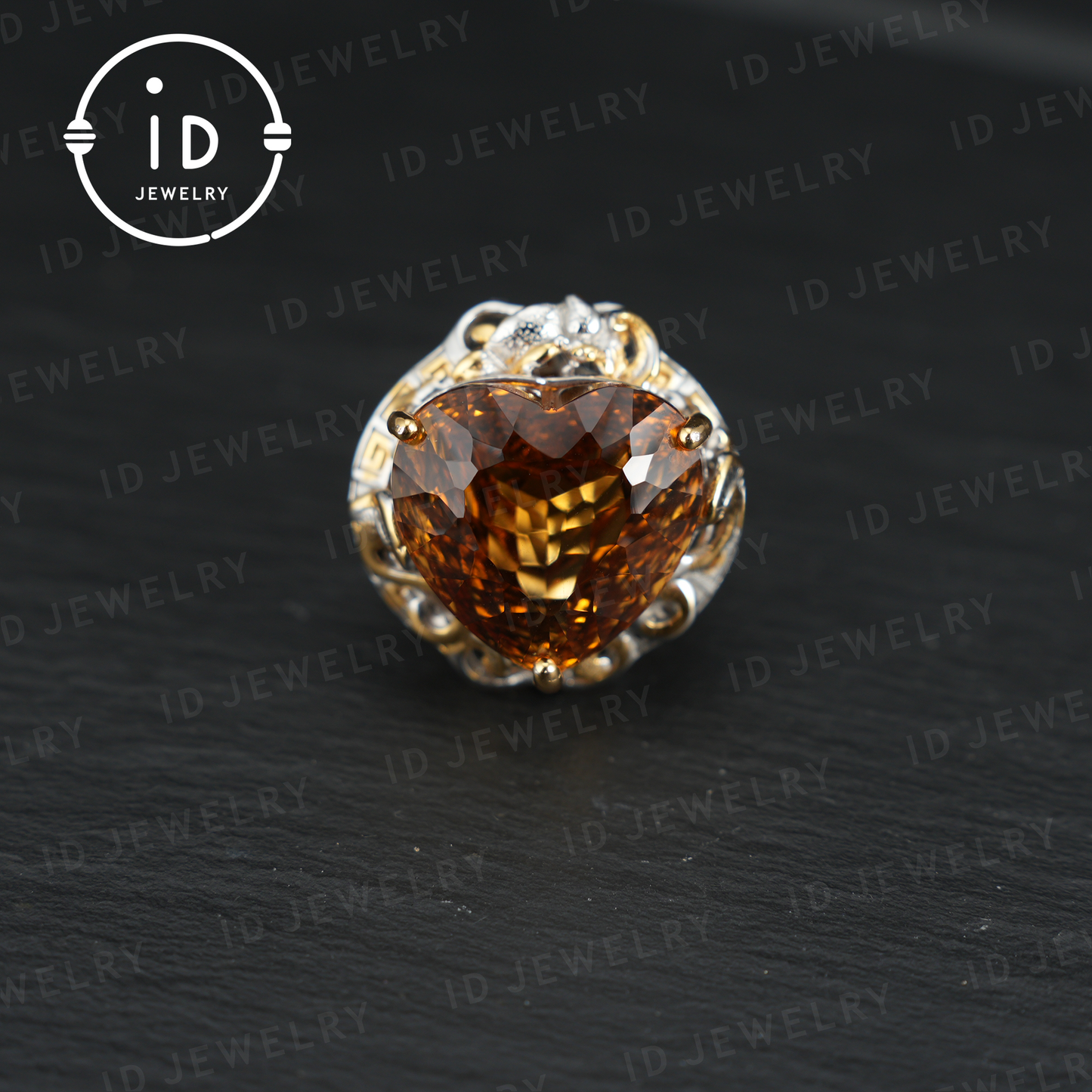 Herzförmiger gelber Citrinring | Vintage Statement Ring | Luxuriöser Edelsteinschmuck | Verlobungsring | Handgefertigtes Geschenk für Sie