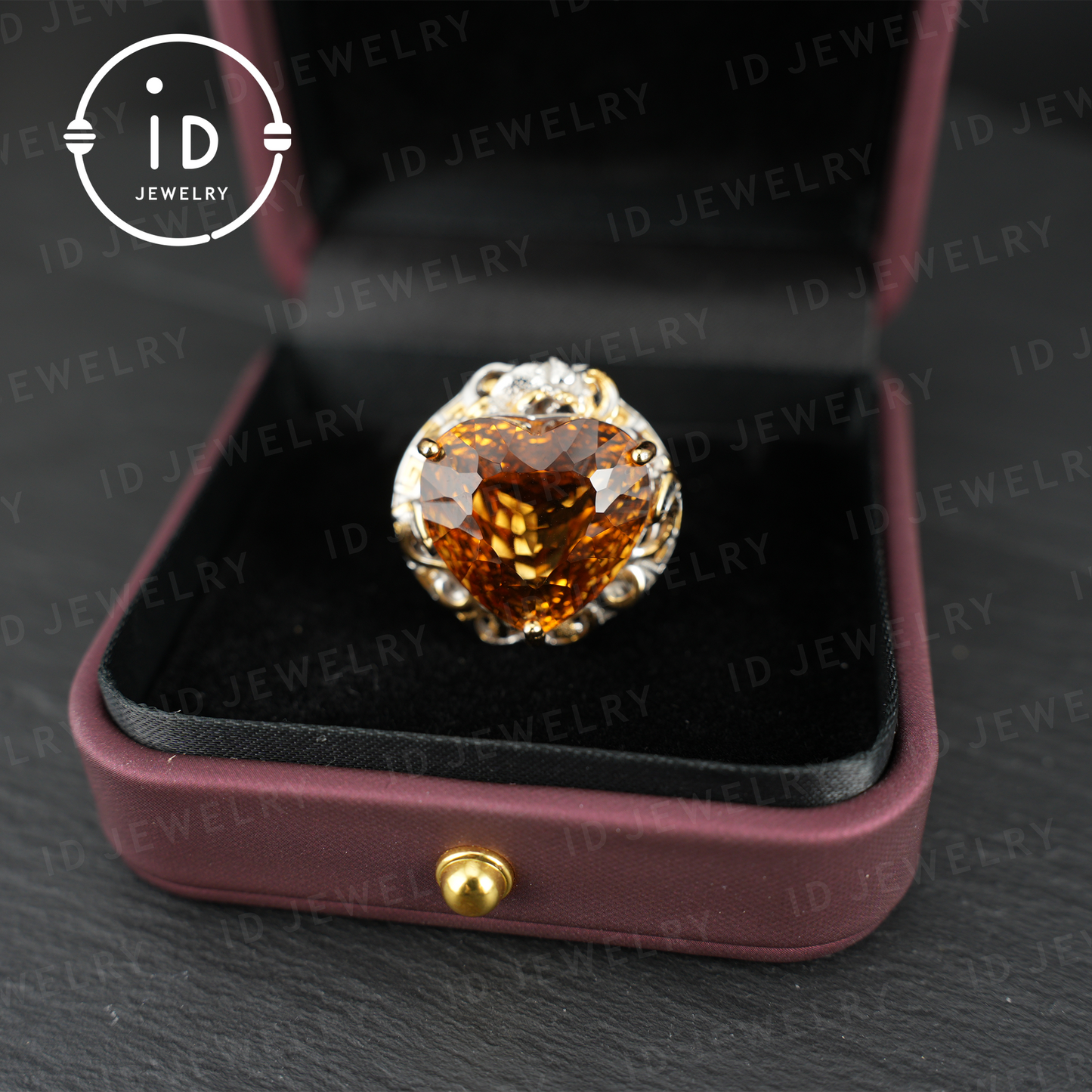 Herzförmiger gelber Citrinring | Vintage Statement Ring | Luxuriöser Edelsteinschmuck | Verlobungsring | Handgefertigtes Geschenk für Sie