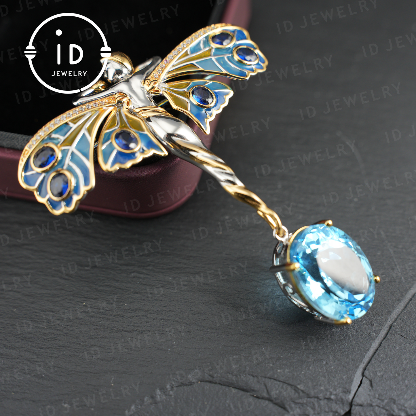 Zauberhafte Feenkette | Natürlicher Topas-Anhänger | Vergoldete Brosche | Handgefertigter Vintage-Schmuck | Einzigartiges Geschenk für Frauen
