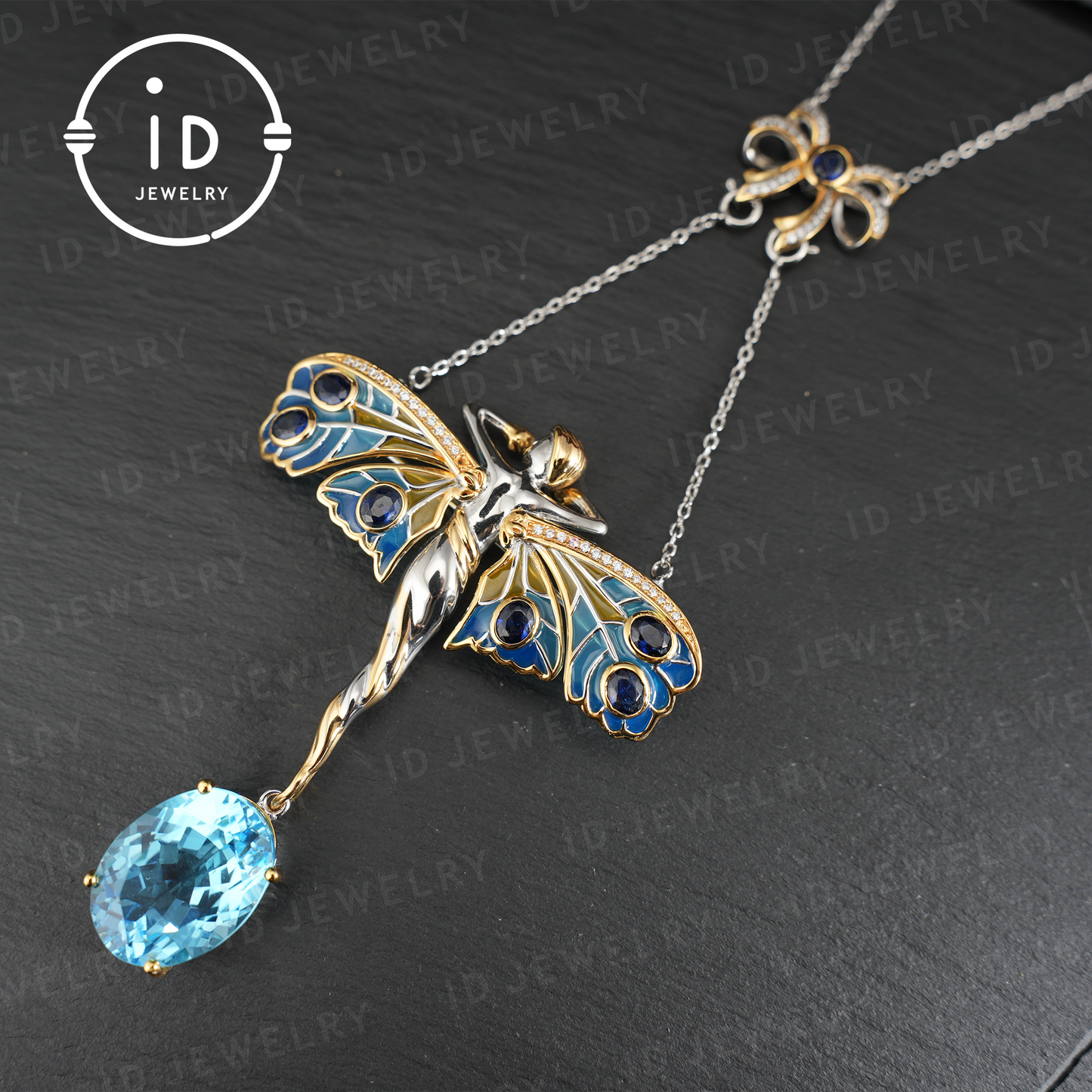 Zauberhafte Feenkette | Natürlicher Topas-Anhänger | Vergoldete Brosche | Handgefertigter Vintage-Schmuck | Einzigartiges Geschenk für Frauen