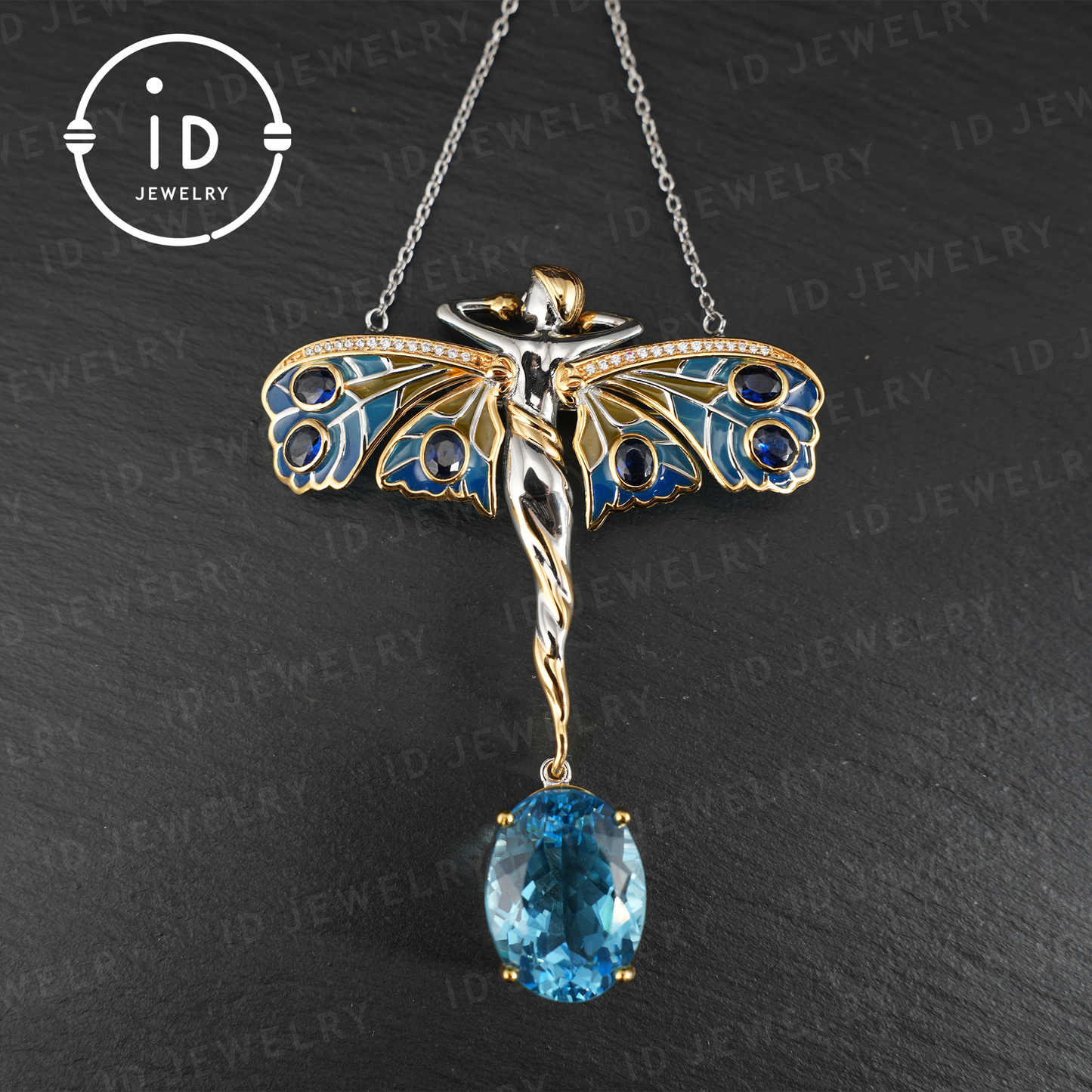 Zauberhafte Feenkette | Natürlicher Topas-Anhänger | Vergoldete Brosche | Handgefertigter Vintage-Schmuck | Einzigartiges Geschenk für Frauen