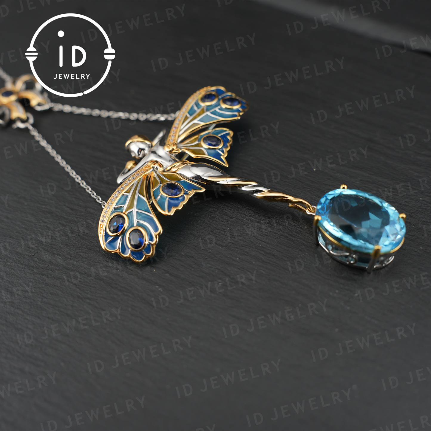 Zauberhafte Feenkette | Natürlicher Topas-Anhänger | Vergoldete Brosche | Handgefertigter Vintage-Schmuck | Einzigartiges Geschenk für Frauen