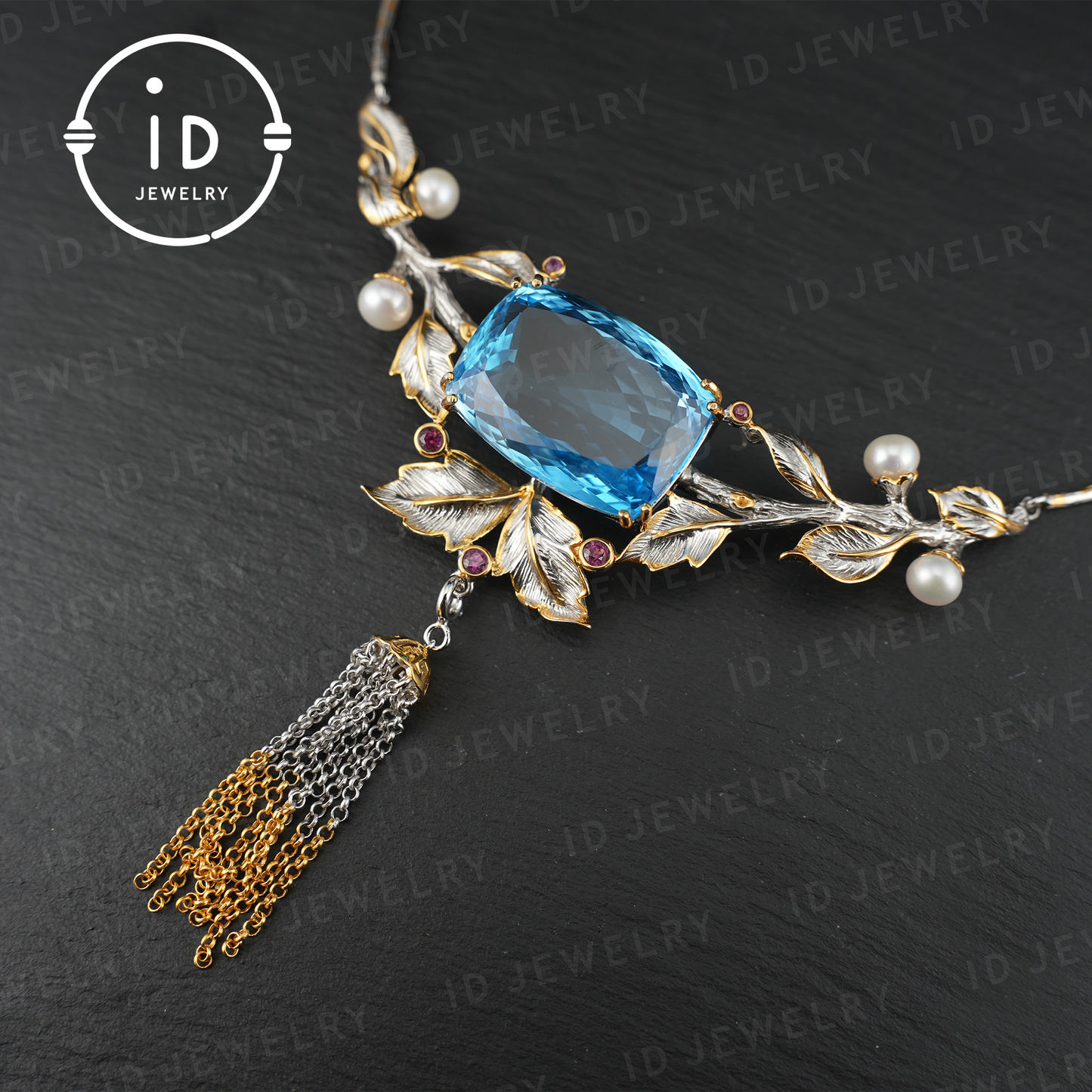 Luxuriöse Halskette mit natürlichem Topas | Handgefertigter Vintage-Schmuck | 925er Silber mit Vergoldung | Elegante Statement-Halskette für Damen | Perfektes Geschenk