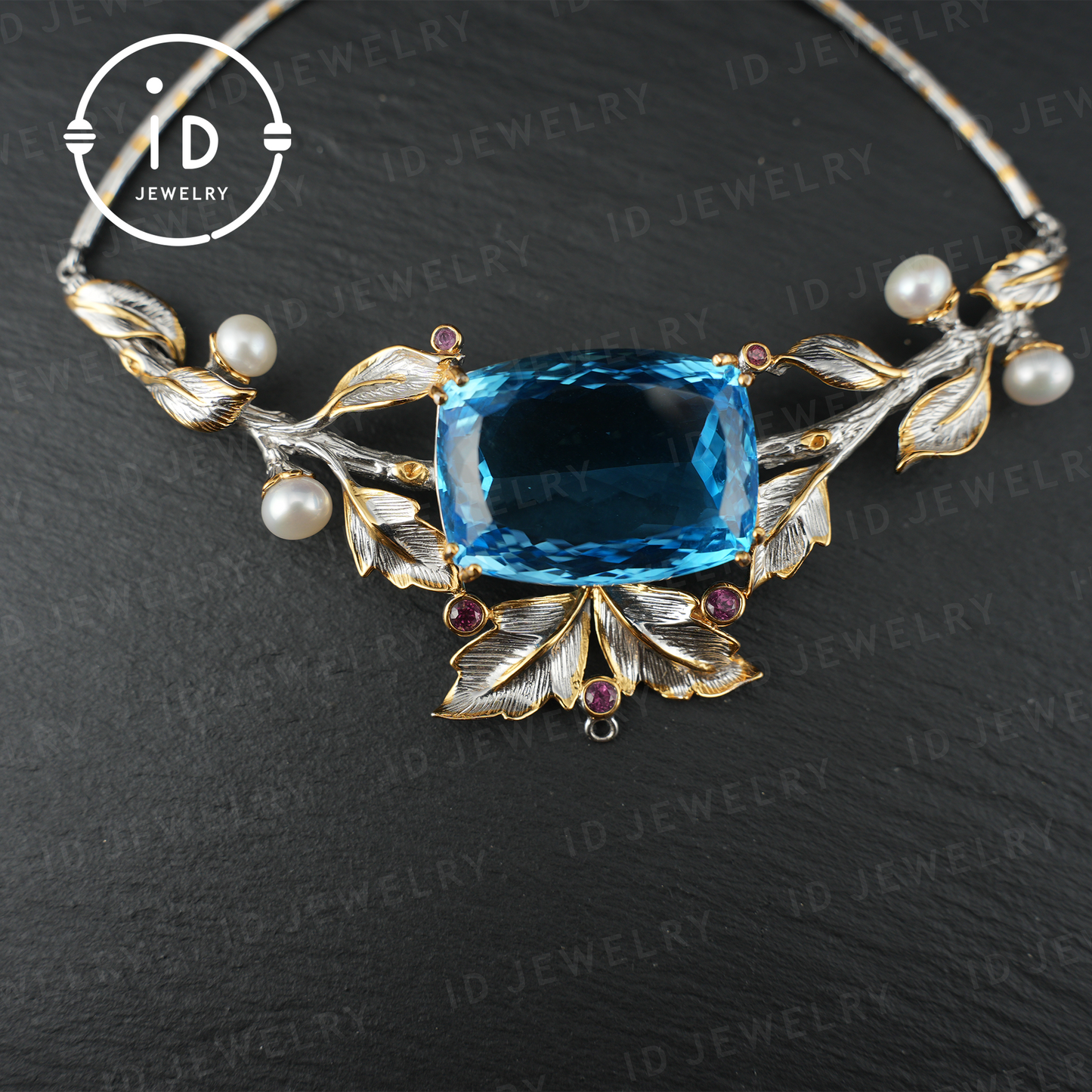 Luxuriöse Halskette mit natürlichem Topas | Handgefertigter Vintage-Schmuck | 925er Silber mit Vergoldung | Elegante Statement-Halskette für Damen | Perfektes Geschenk