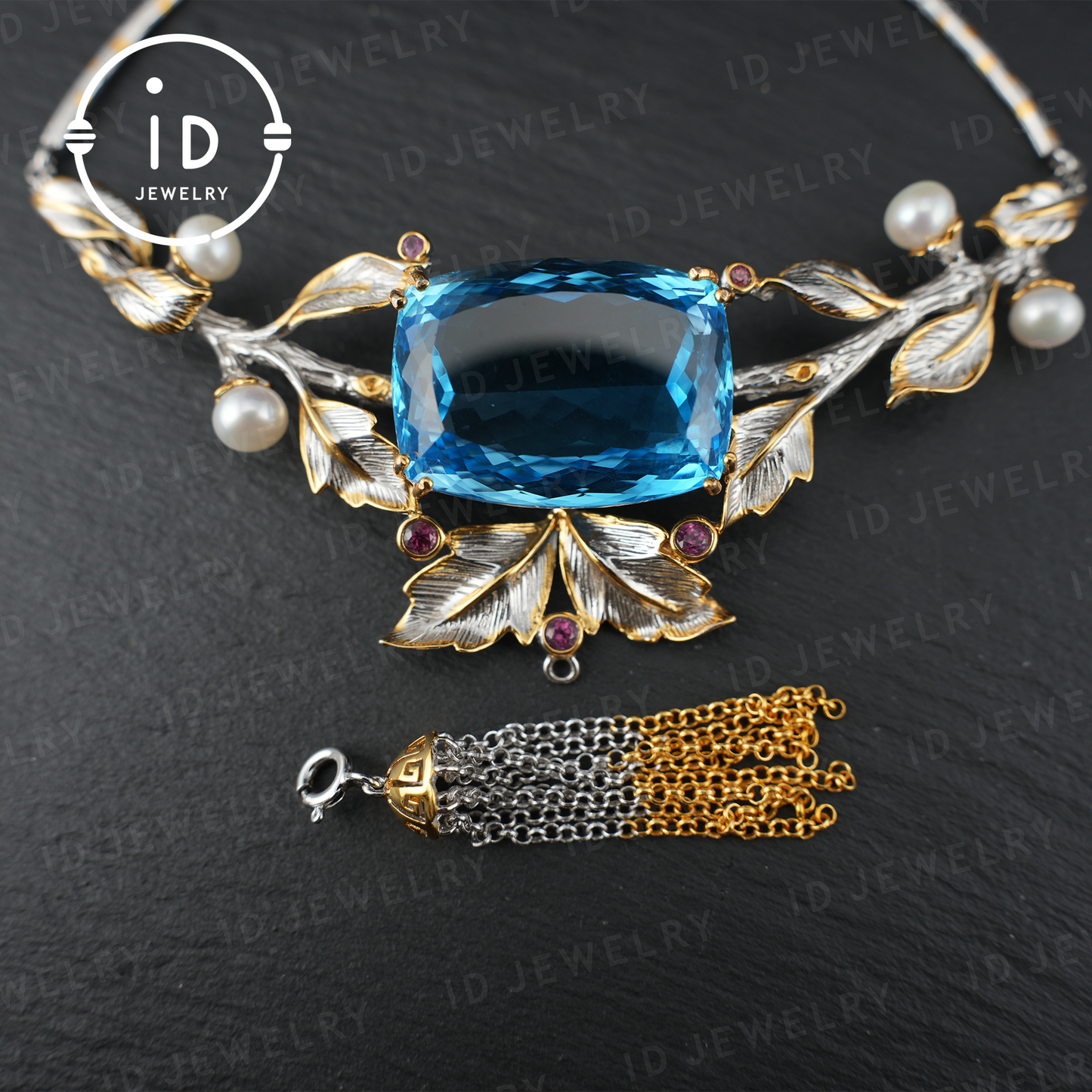Luxuriöse Halskette mit natürlichem Topas | Handgefertigter Vintage-Schmuck | 925er Silber mit Vergoldung | Elegante Statement-Halskette für Damen | Perfektes Geschenk