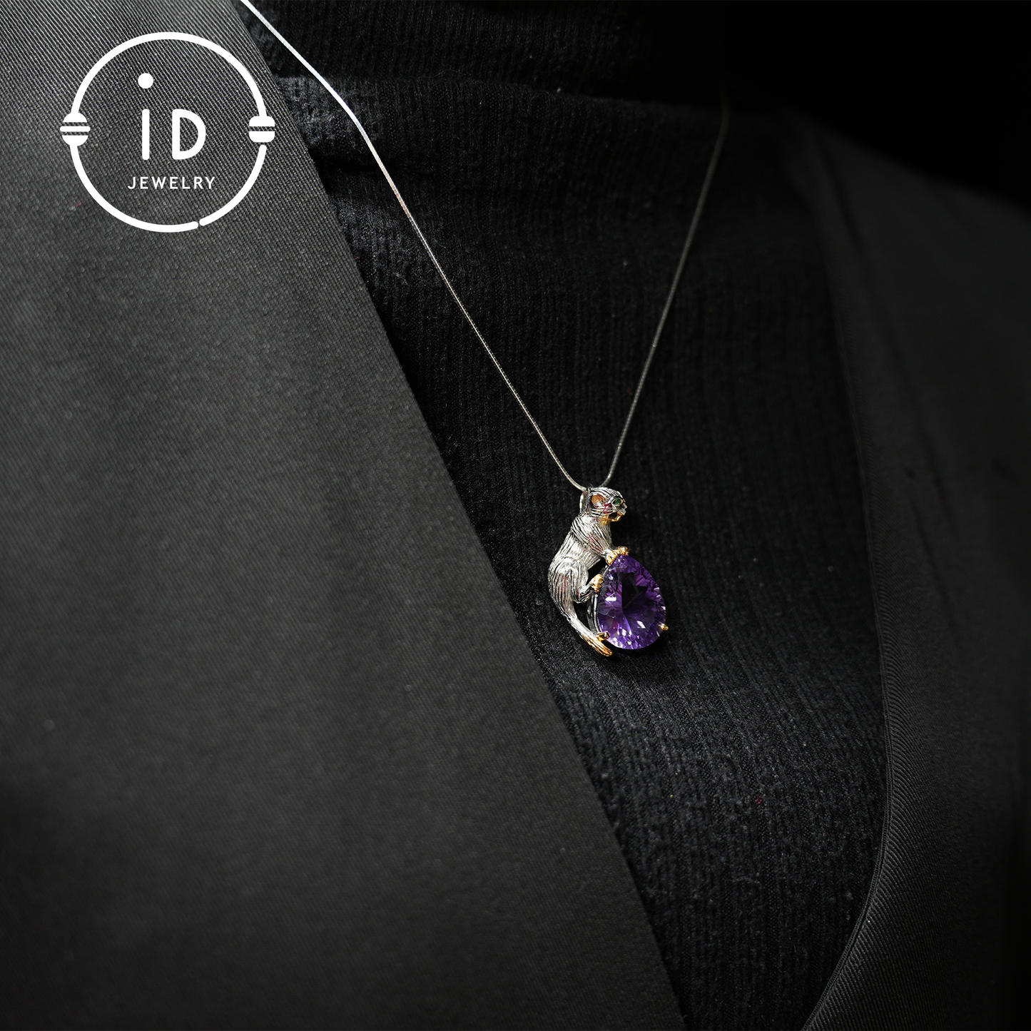 Handgefertigter Katzenanhänger | Natürlicher Amethyst | Tierschmuck | Lila Edelsteinkette | Vergoldeter Schmuck | Einzigartiges Geschenk für Katzenliebhaber