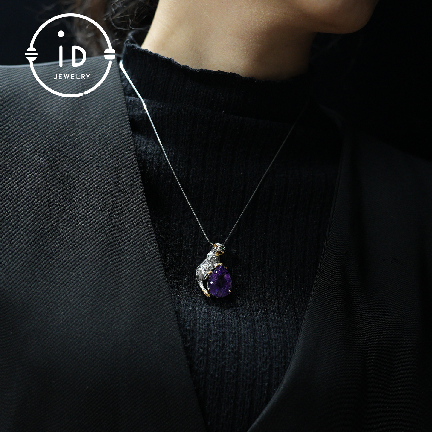 Handgefertigter Katzenanhänger | Natürlicher Amethyst | Tierschmuck | Lila Edelsteinkette | Vergoldeter Schmuck | Einzigartiges Geschenk für Katzenliebhaber