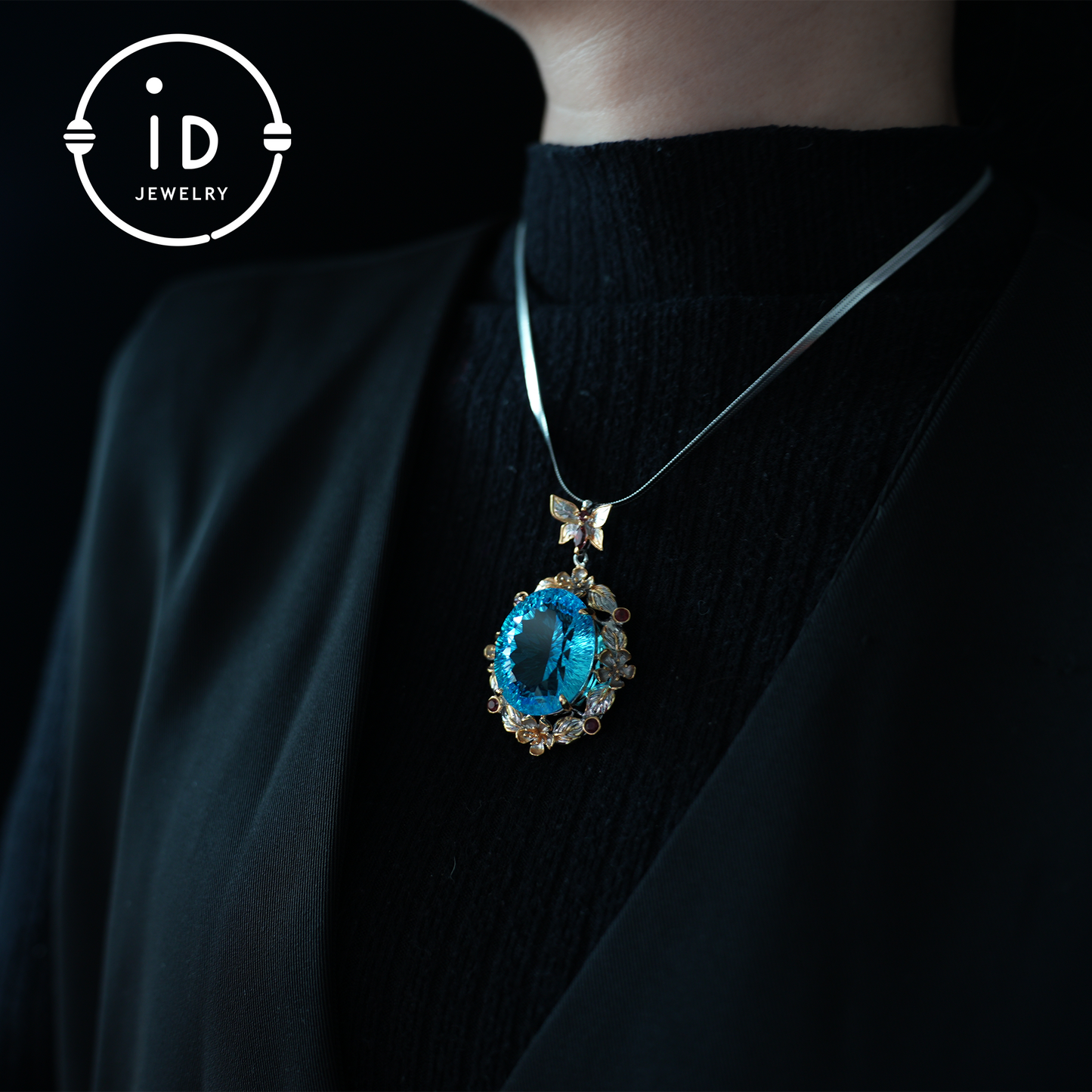 Mystischer Blautopas-Anhänger | Handgefertigter Schmuck | Barockstil | 18 Karat vergoldetes Silber | Luxuriöser Statement-Anhänger | Fantasie-Geschenk | Edelsteinschmuck