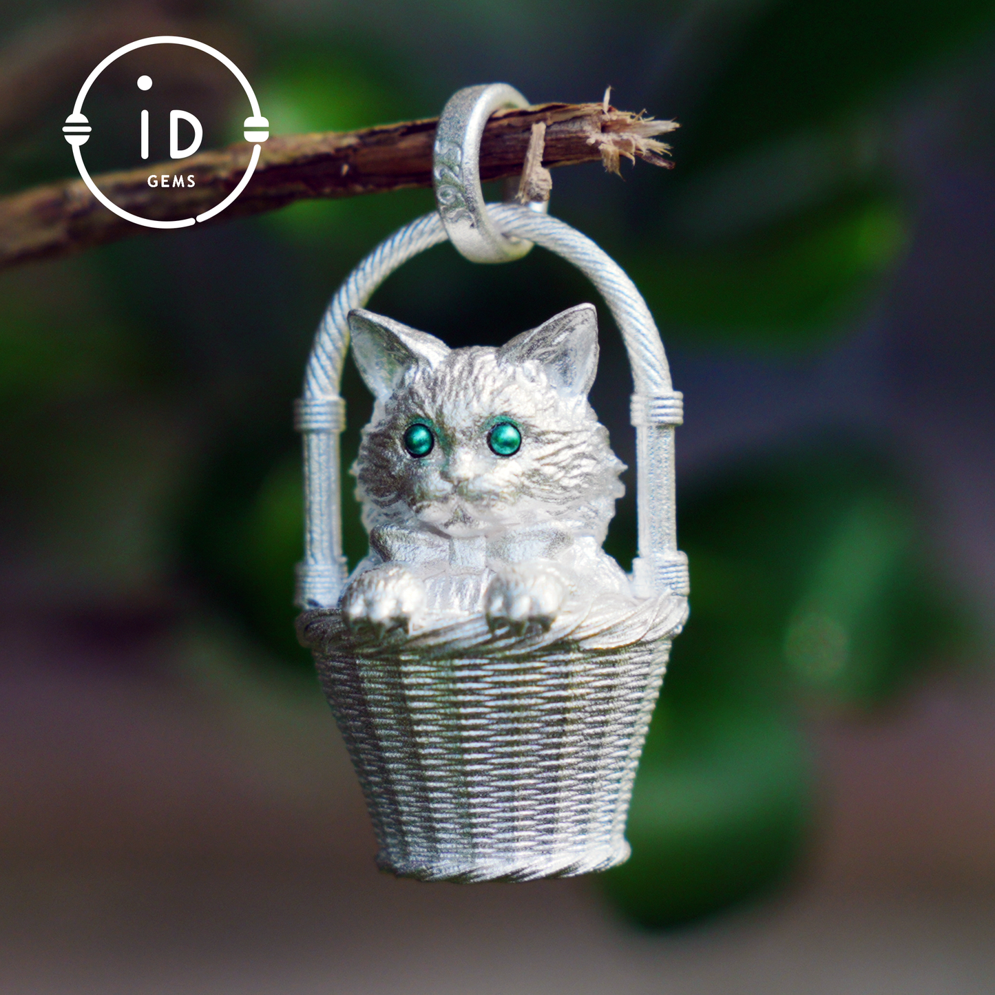 Handcrafted 925 Silver Kitten Pendant Necklace | Green-Eyed Cat Guardian | Lucky & Comfort Talisman Jewelry | Gift for Cat Lovers