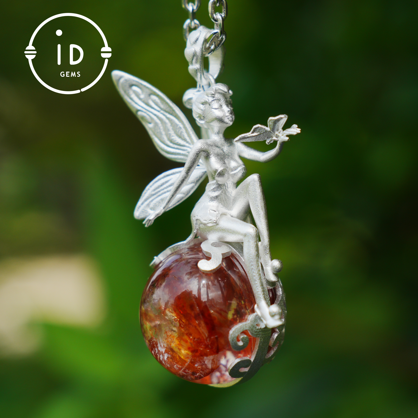 Fairy Pendant with Crystal Orb, Autumn Spirit Amulet, Handmade Fantasy Jewelry, Whispering Elf Design, Nature-Inspired Keepsake