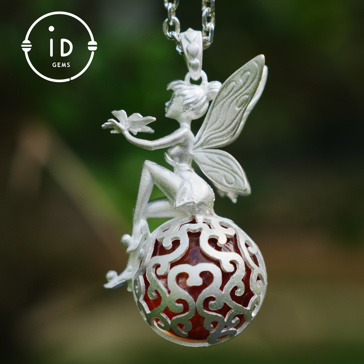 Fairy Pendant with Crystal Orb, Autumn Spirit Amulet, Handmade Fantasy Jewelry, Whispering Elf Design, Nature-Inspired Keepsake