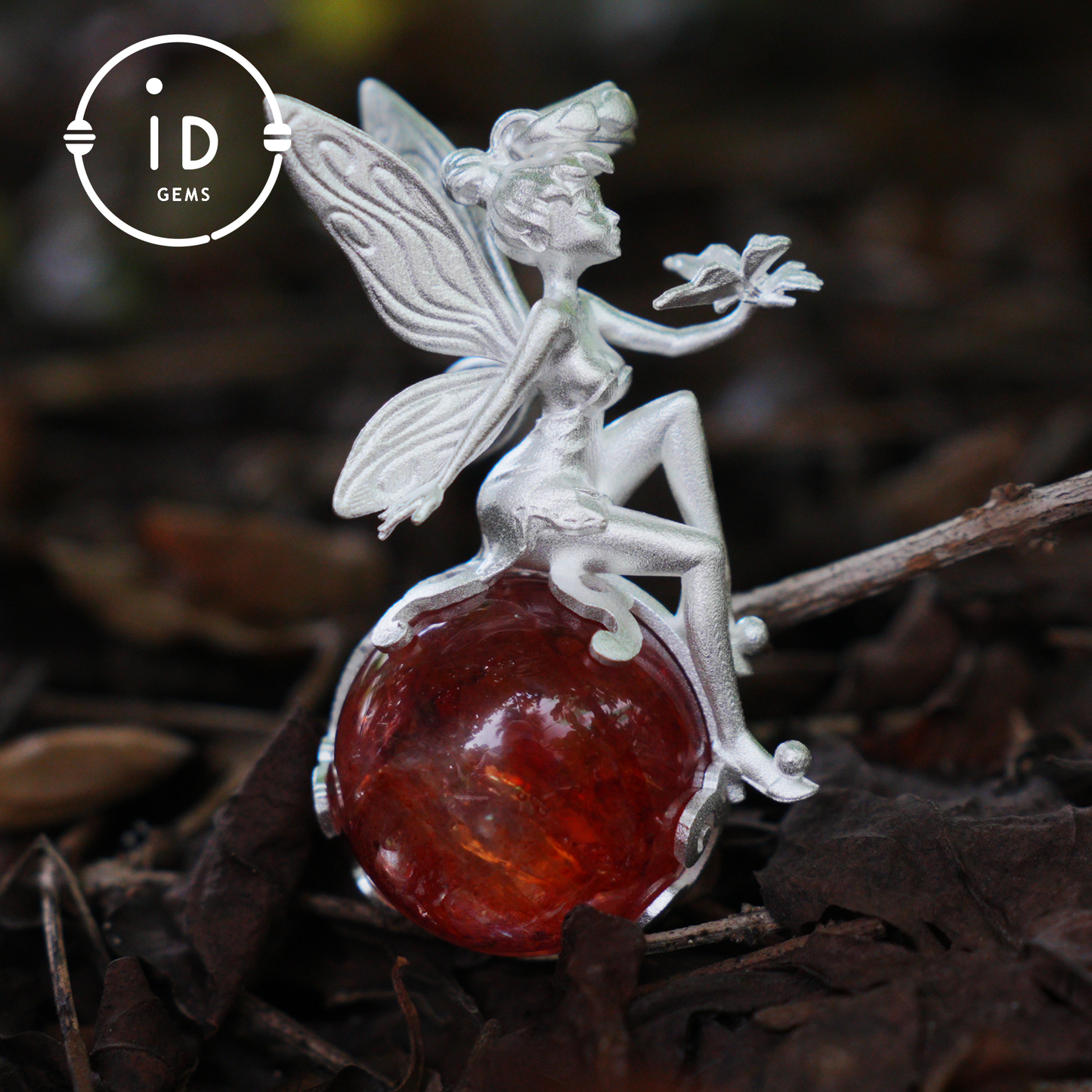 Fairy Pendant with Crystal Orb, Autumn Spirit Amulet, Handmade Fantasy Jewelry, Whispering Elf Design, Nature-Inspired Keepsake