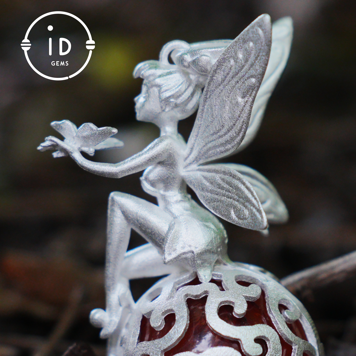 Fairy Pendant with Crystal Orb, Autumn Spirit Amulet, Handmade Fantasy Jewelry, Whispering Elf Design, Nature-Inspired Keepsake