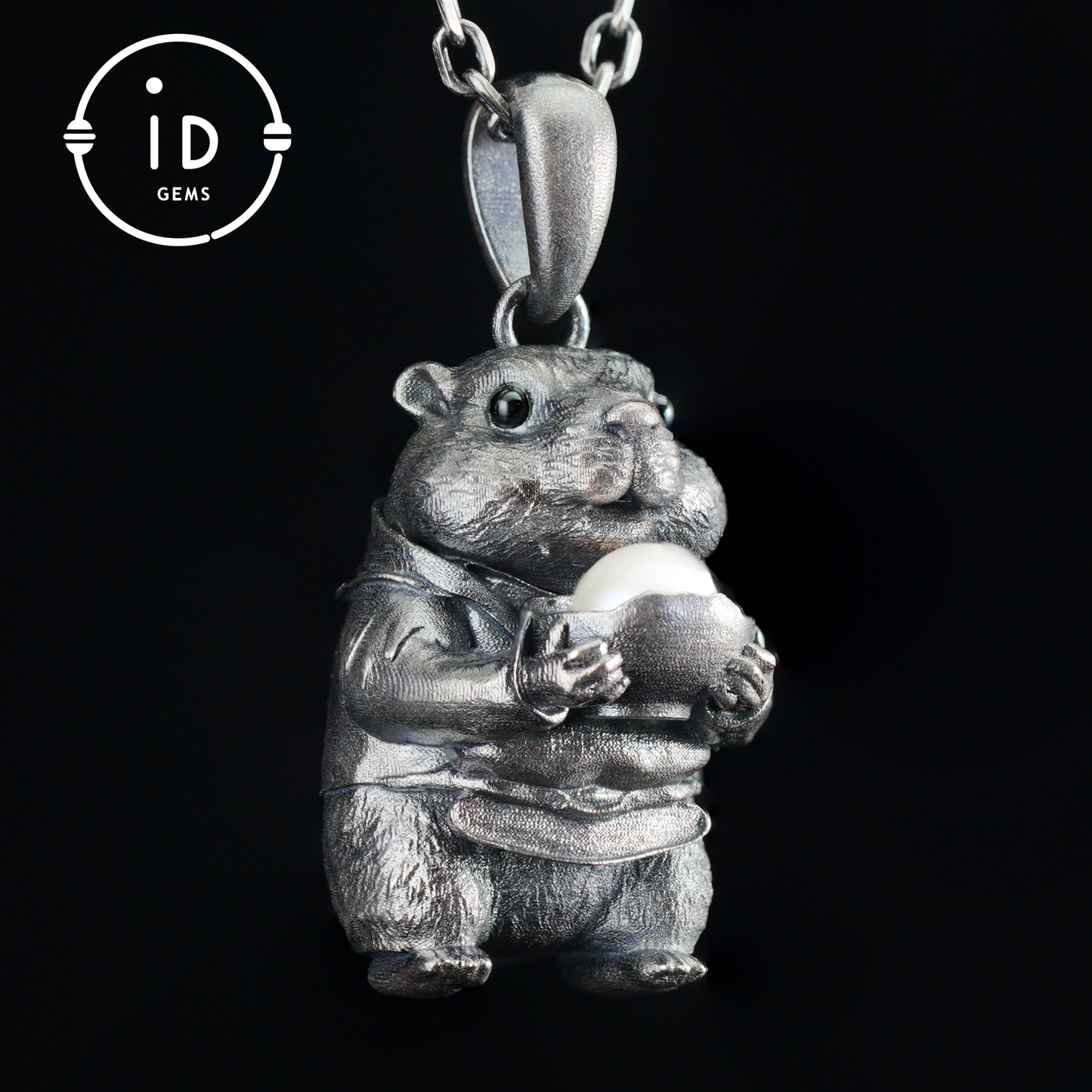 Hamster Pendant with Pearl, Whimsical Animal Totem Amulet, Handcrafted Fairy Tale Jewelry, Symbol of Care and Gentle Devotion