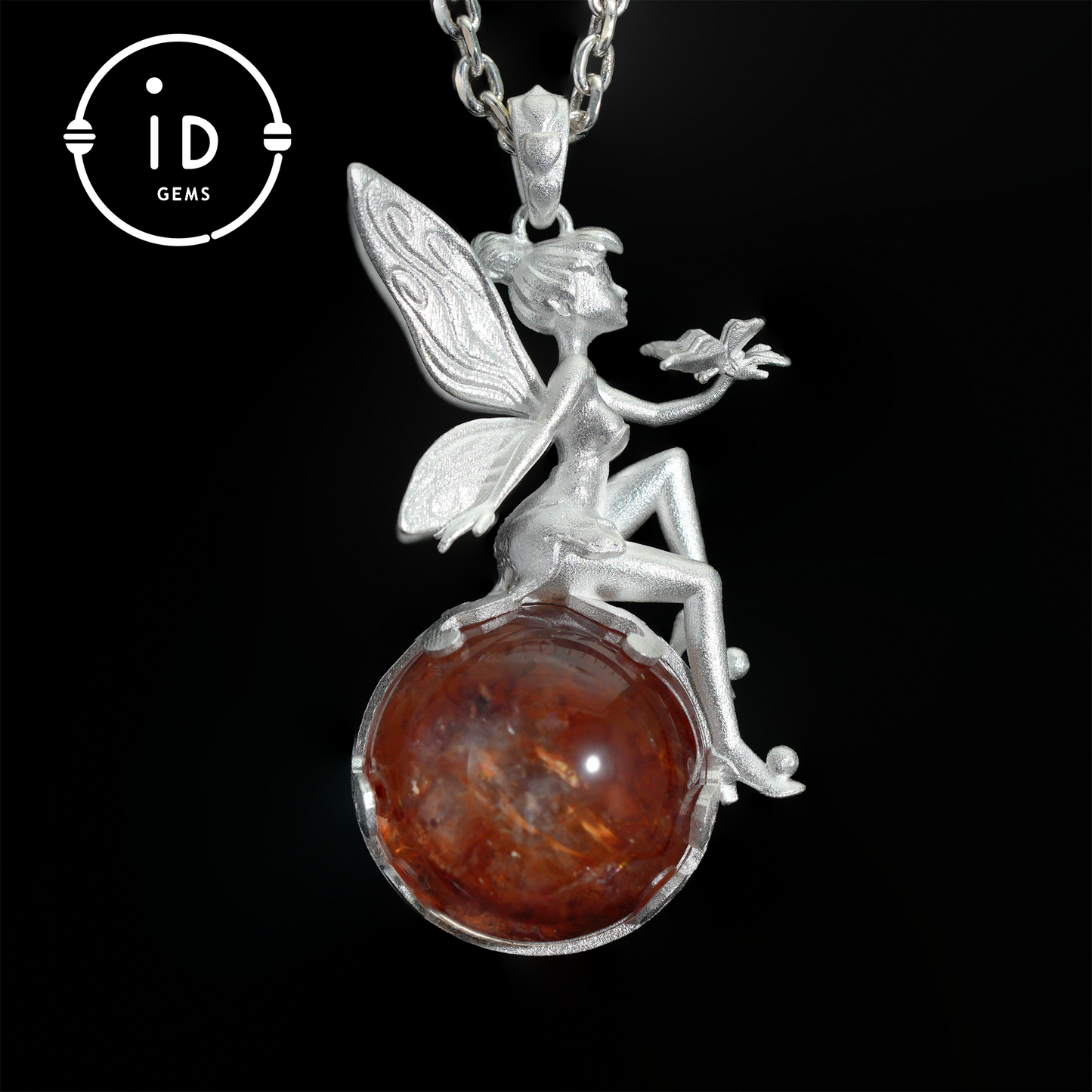 Fairy Pendant with Crystal Orb, Autumn Spirit Amulet, Handmade Fantasy Jewelry, Whispering Elf Design, Nature-Inspired Keepsake