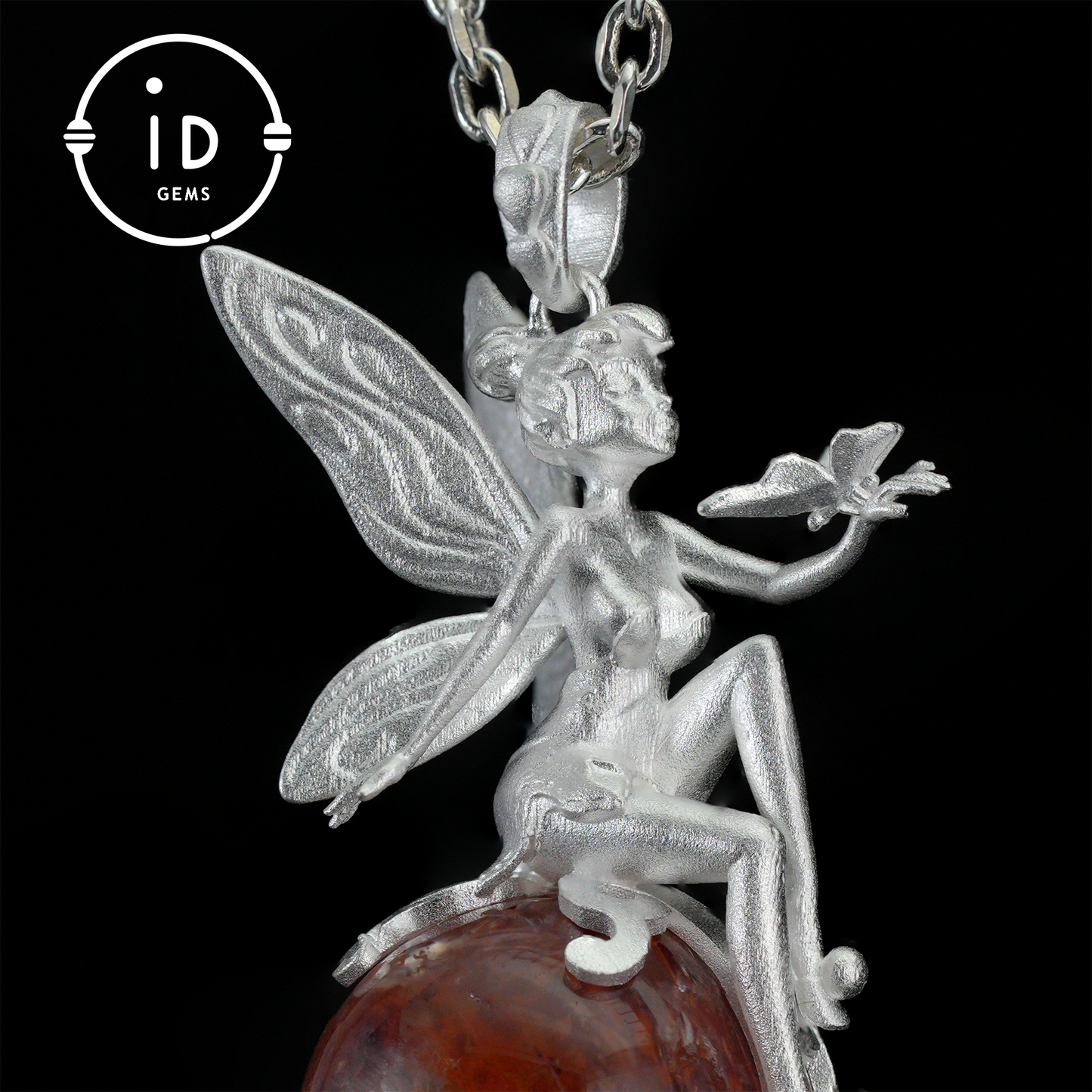 Fairy Pendant with Crystal Orb, Autumn Spirit Amulet, Handmade Fantasy Jewelry, Whispering Elf Design, Nature-Inspired Keepsake