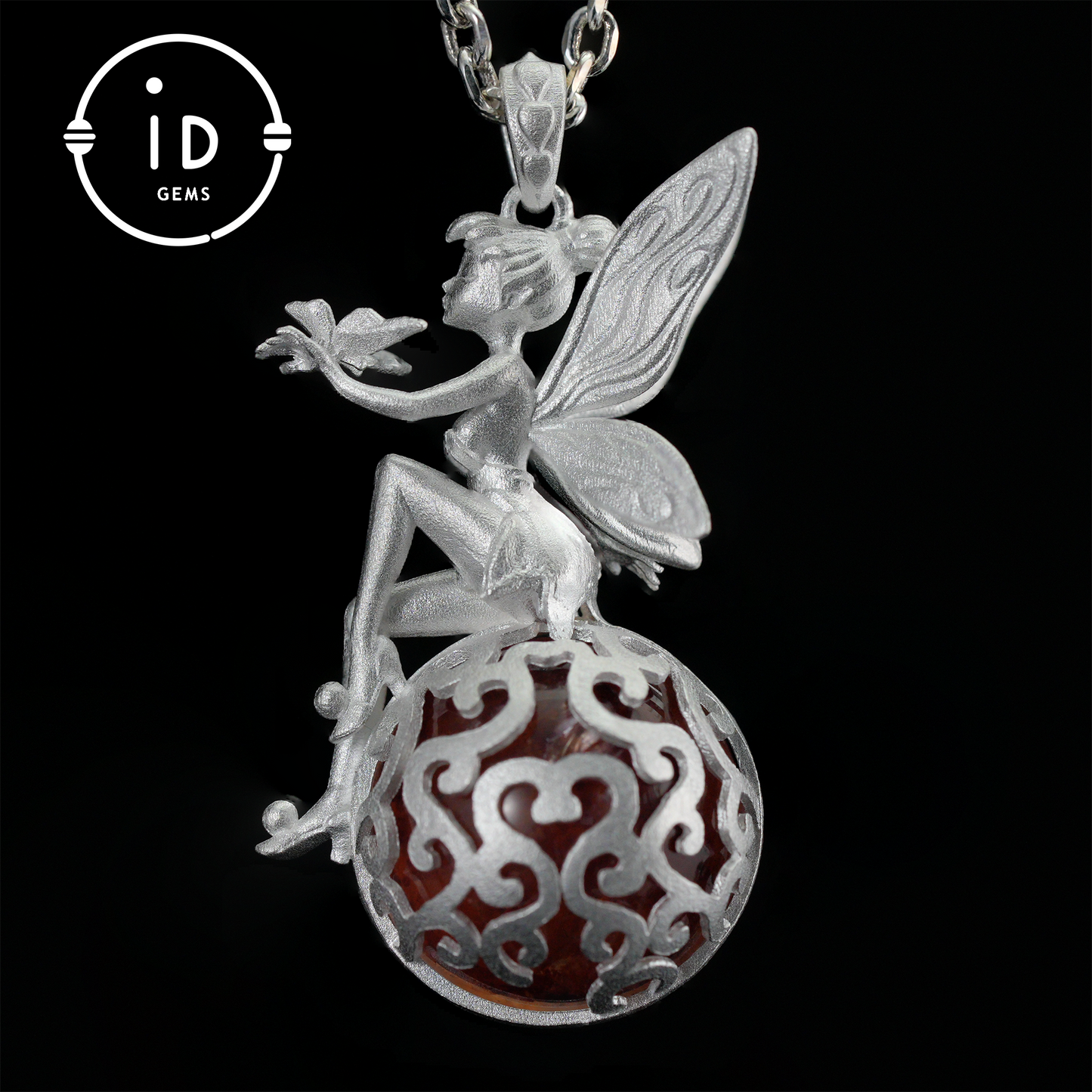 Fairy Pendant with Crystal Orb, Autumn Spirit Amulet, Handmade Fantasy Jewelry, Whispering Elf Design, Nature-Inspired Keepsake