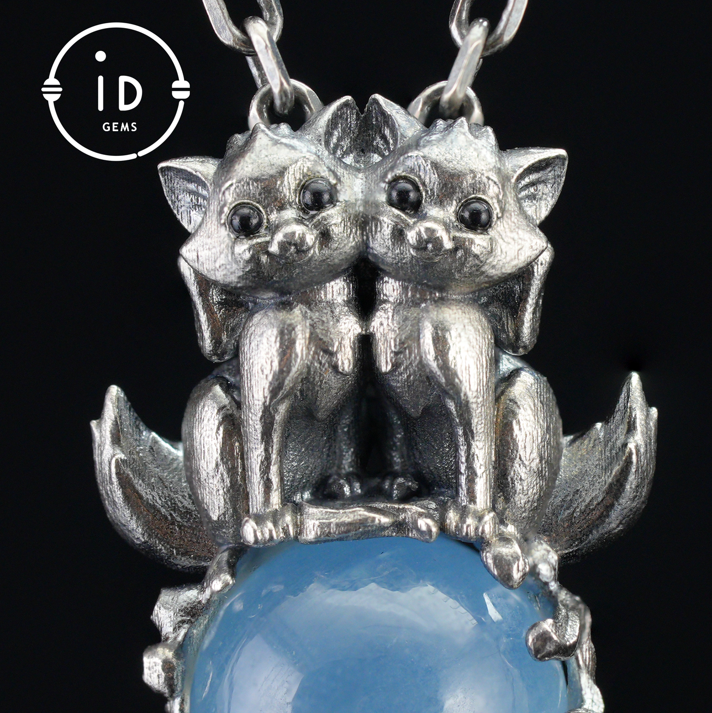 Fox Totem Pendant with Aquamarine – Fantasy Animal Amulet Necklace, Handcrafted Spirit Jewelry, Twin Guardian Design