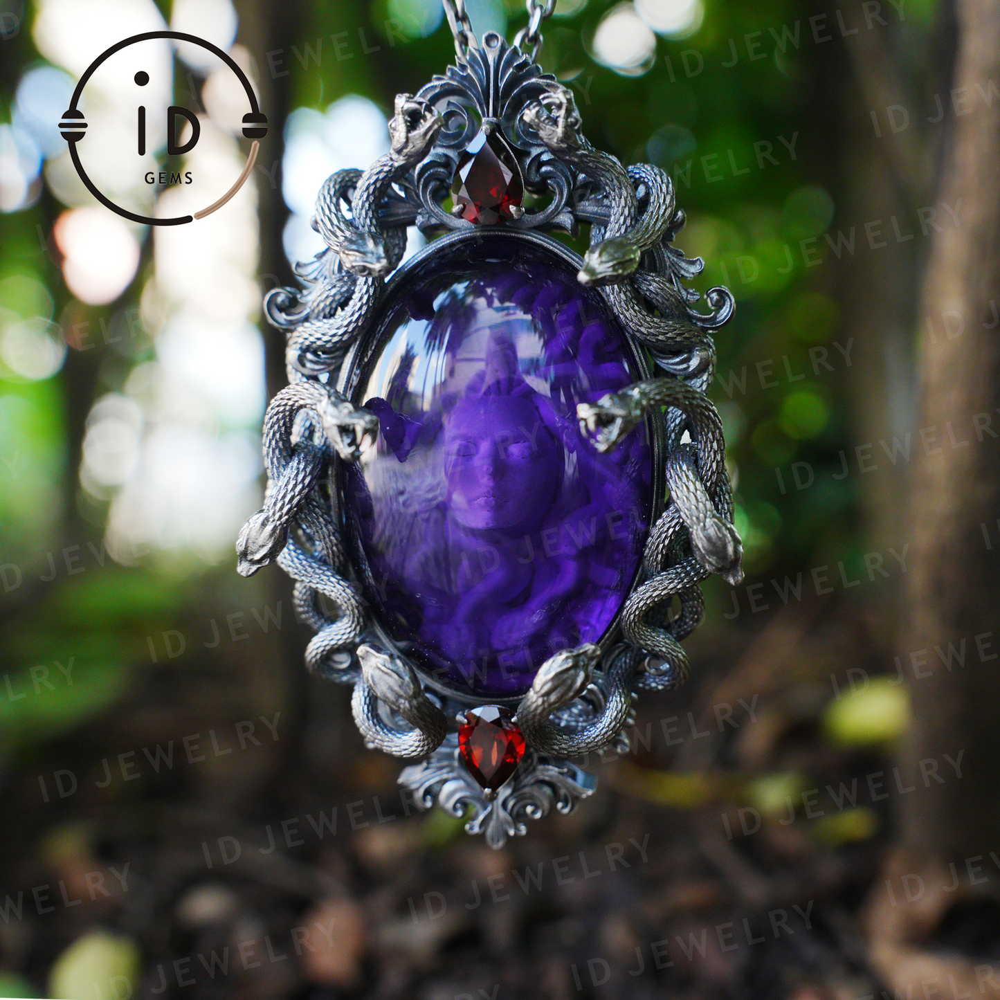 Hand-Carved Medusa Amethyst Pendant | Raised Serpent Frame in 925 Sterling Silver | Gothic Talisman for Powerful Self-Empowerment